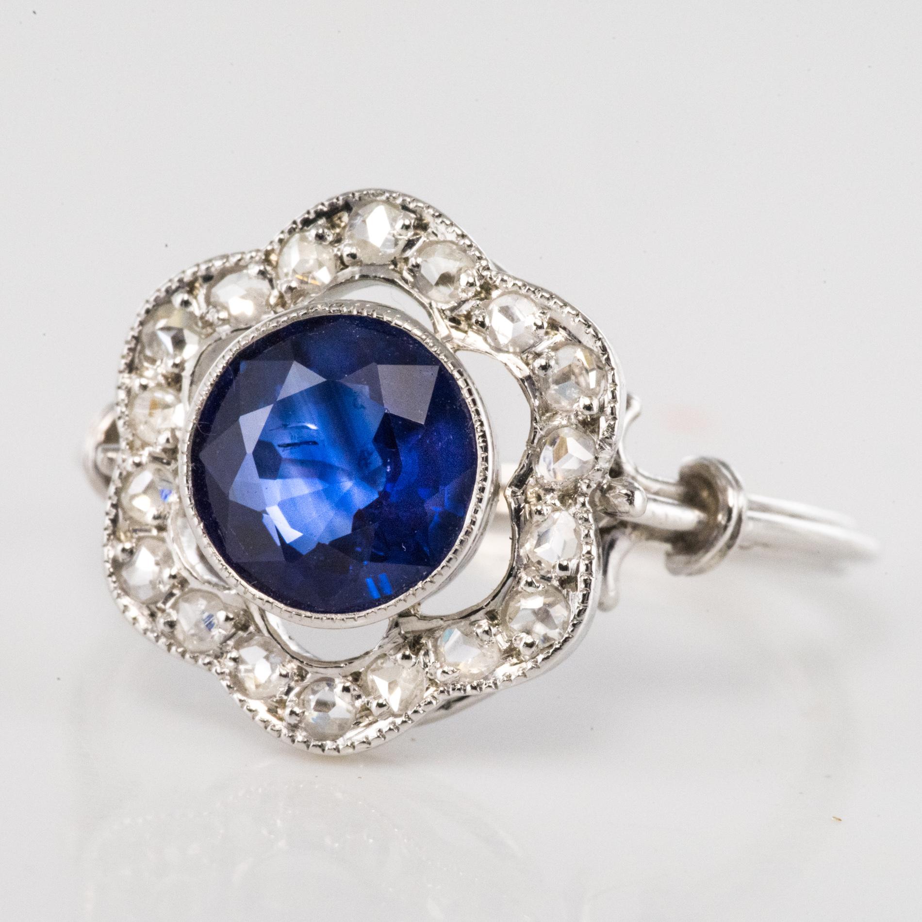 Round Cut French 1920s Art Deco 1.23 Carat Sapphire Diamonds Platinum Ring