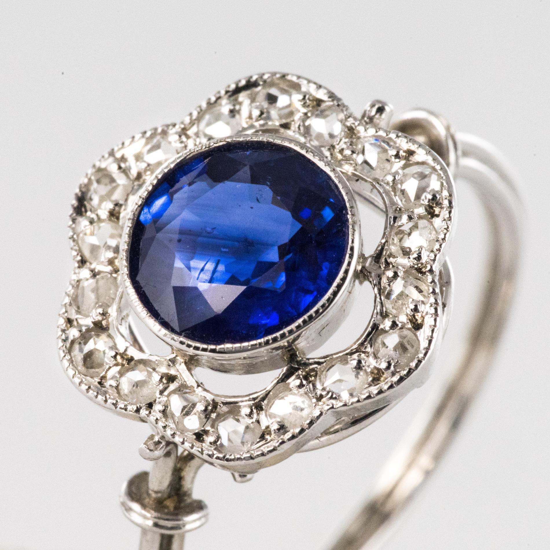 French 1920s Art Deco 1.23 Carat Sapphire Diamonds Platinum Ring 2