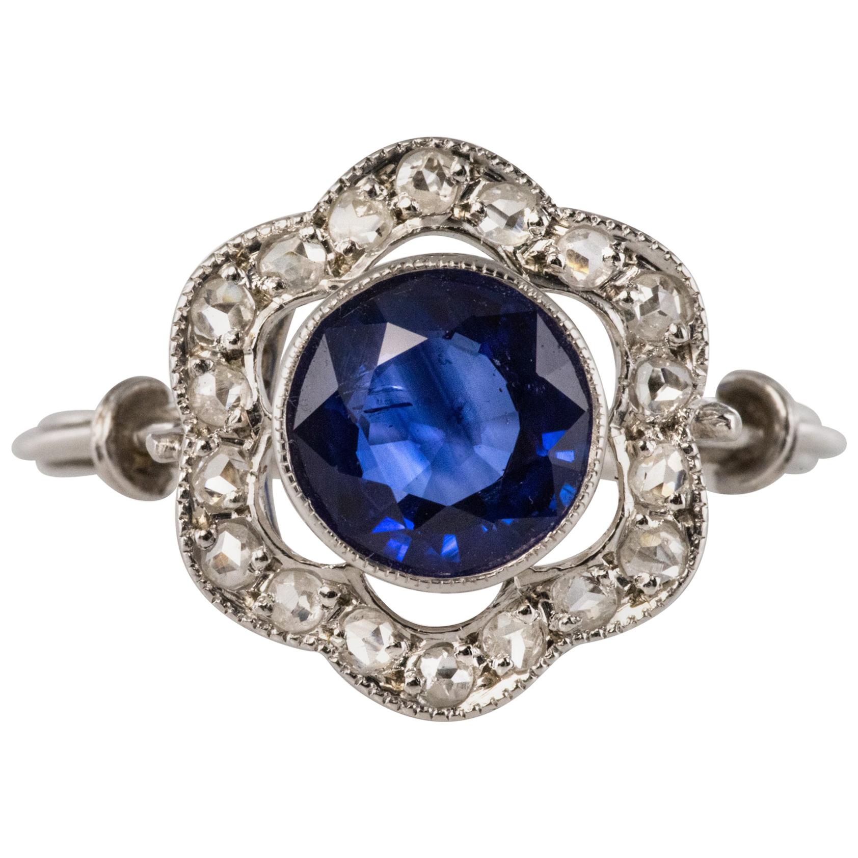 French 1920s Art Deco 1.23 Carat Sapphire Diamonds Platinum Ring
