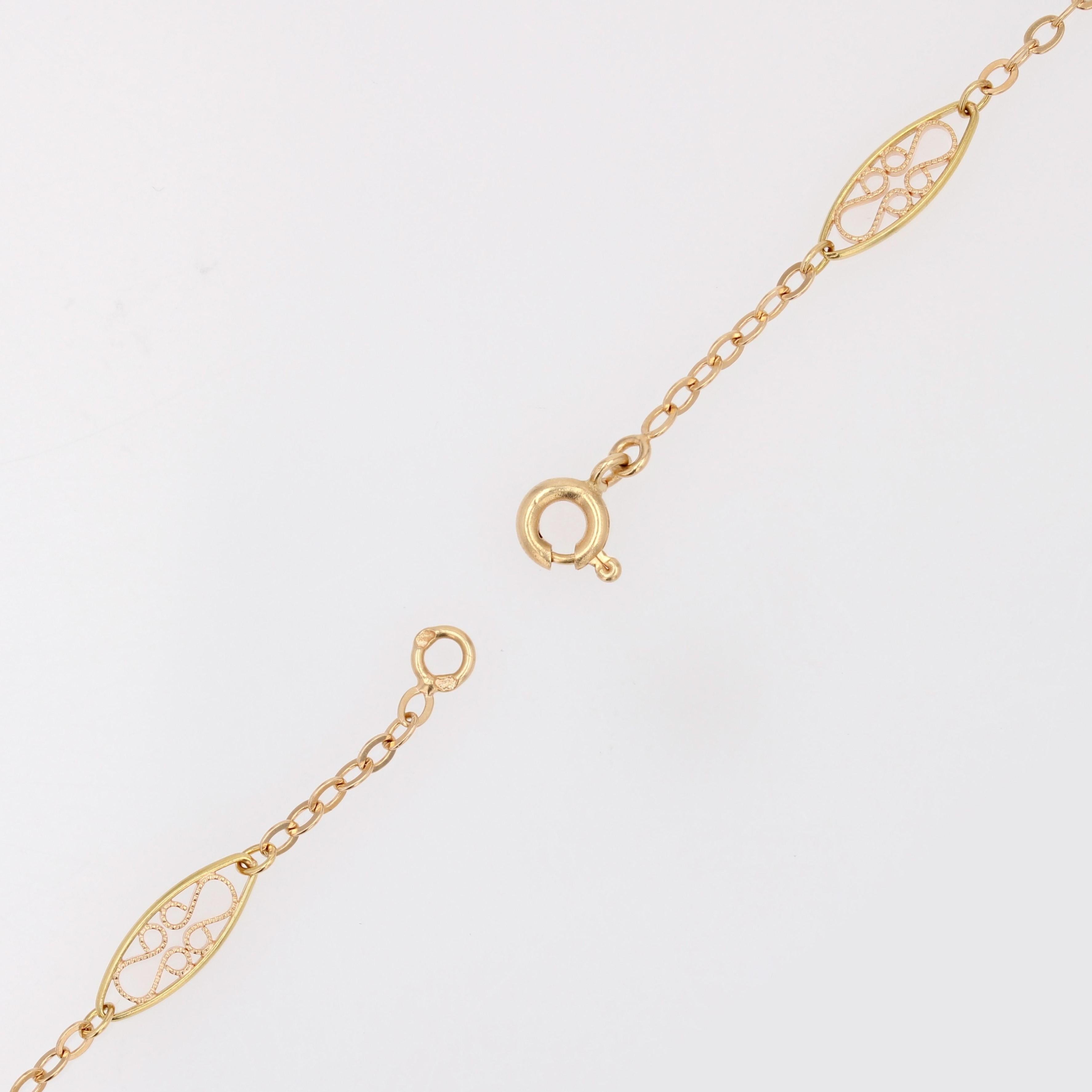 French 1920s 18 Karat Yellow Gold Filigree Chain Necklace 6