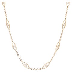 French 1920s 18 Karat Yellow Gold Filigree Chain Necklace