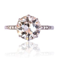 French 1920s 2.45 Carat Brilliant Cut Diamond Solitaire Platinum Ring