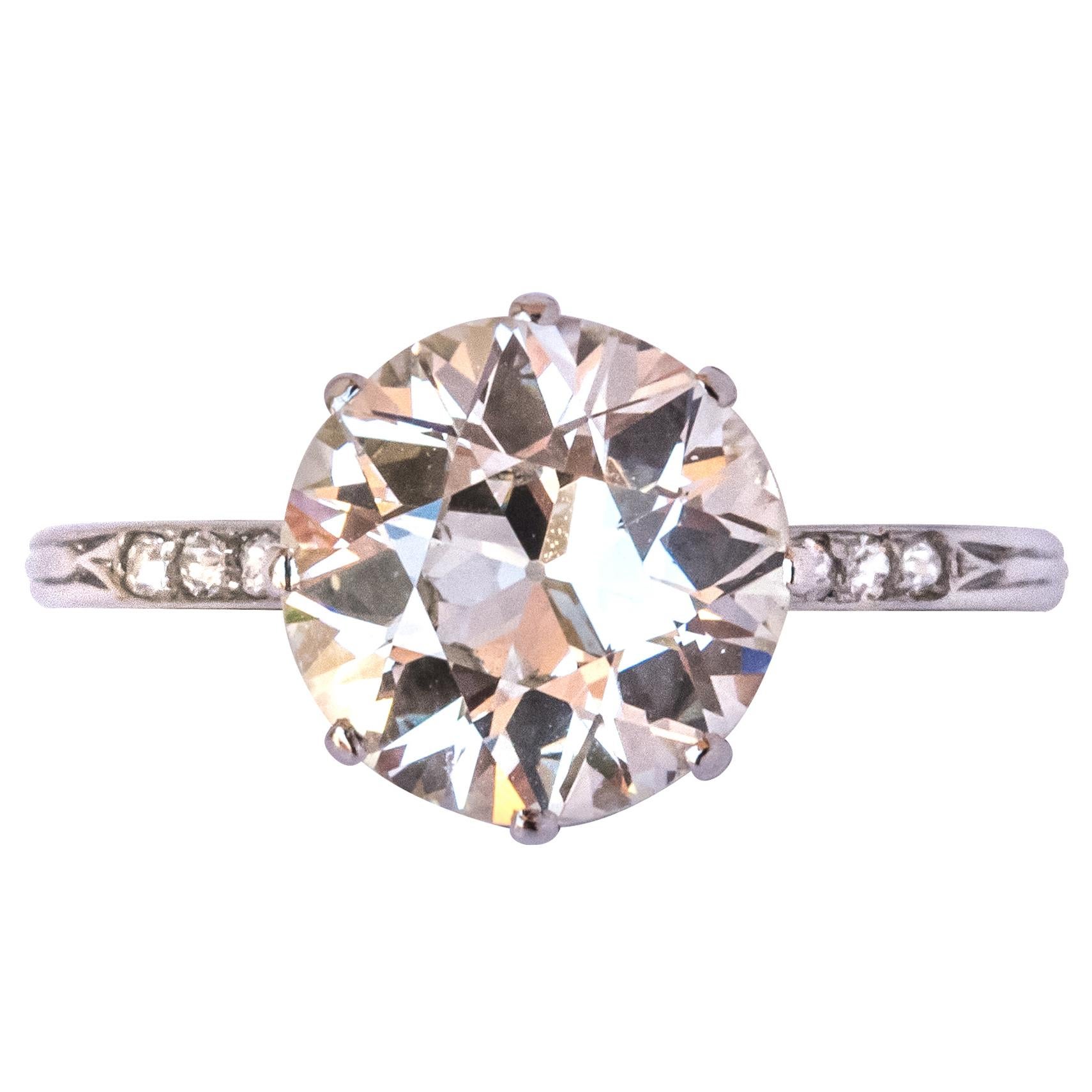 French 1920s 2.45 Carat Brilliant Cut Diamond Solitaire Platinum Ring