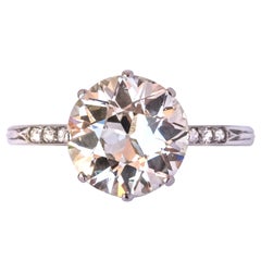 French 1920s 2.45 Carat Brilliant Cut Diamond Solitaire Platinum Ring