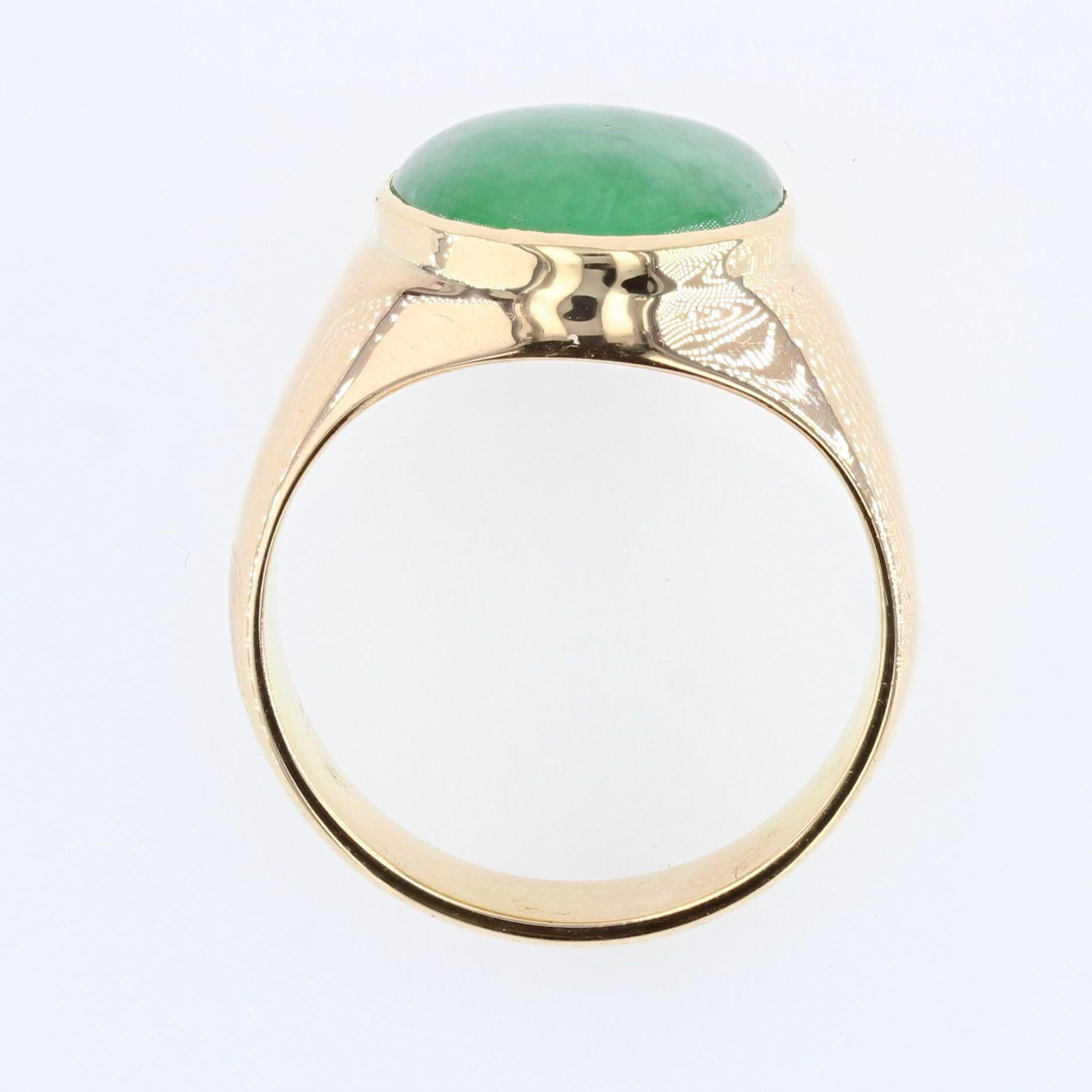 French 1920s 8.60 Carat Jade 18 Karat Yellow Gold Men Ring 6