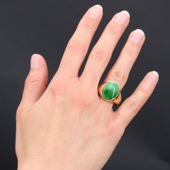 French 1920s 8.60 Carat Jade 18 Karat Yellow Gold Men Ring