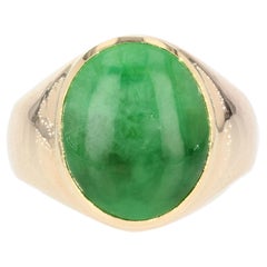 French 1920s 8.60 Carat Jade 18 Karat Yellow Gold Men Ring