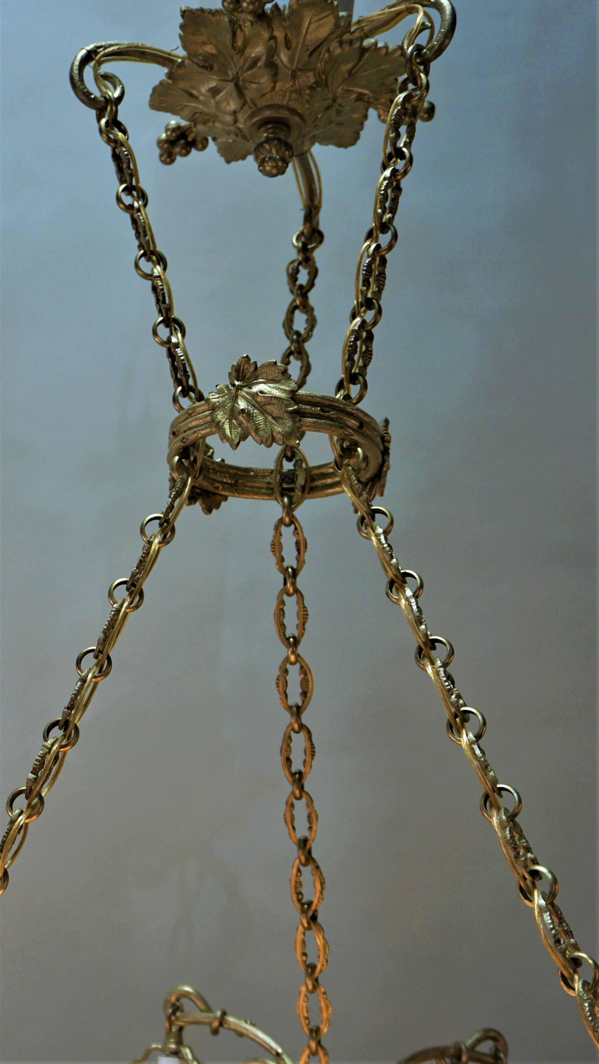 Early 20th Century French 1920s Alabaster and Bronze Chandelier