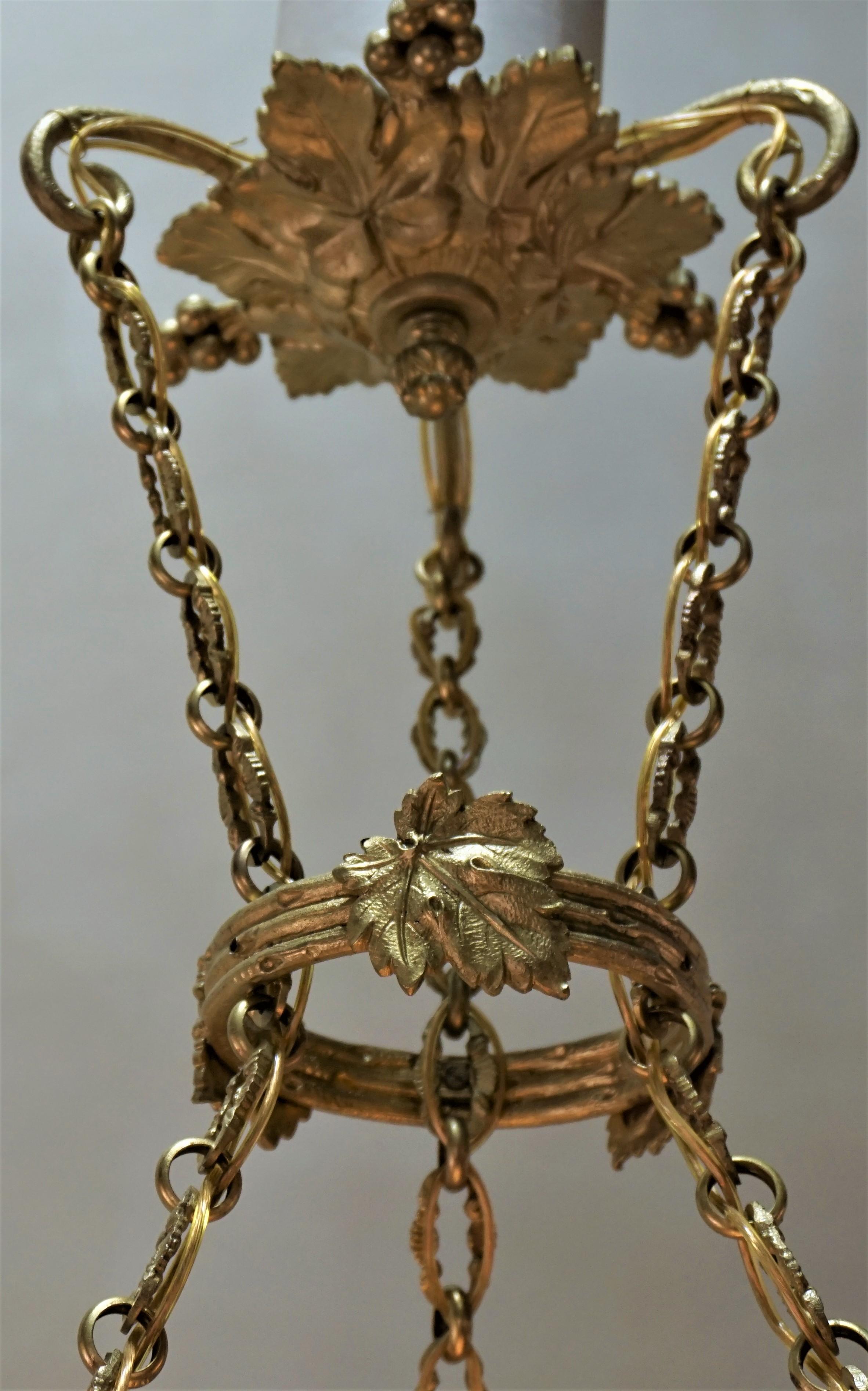 French 1920s Alabaster and Bronze Chandelier 2