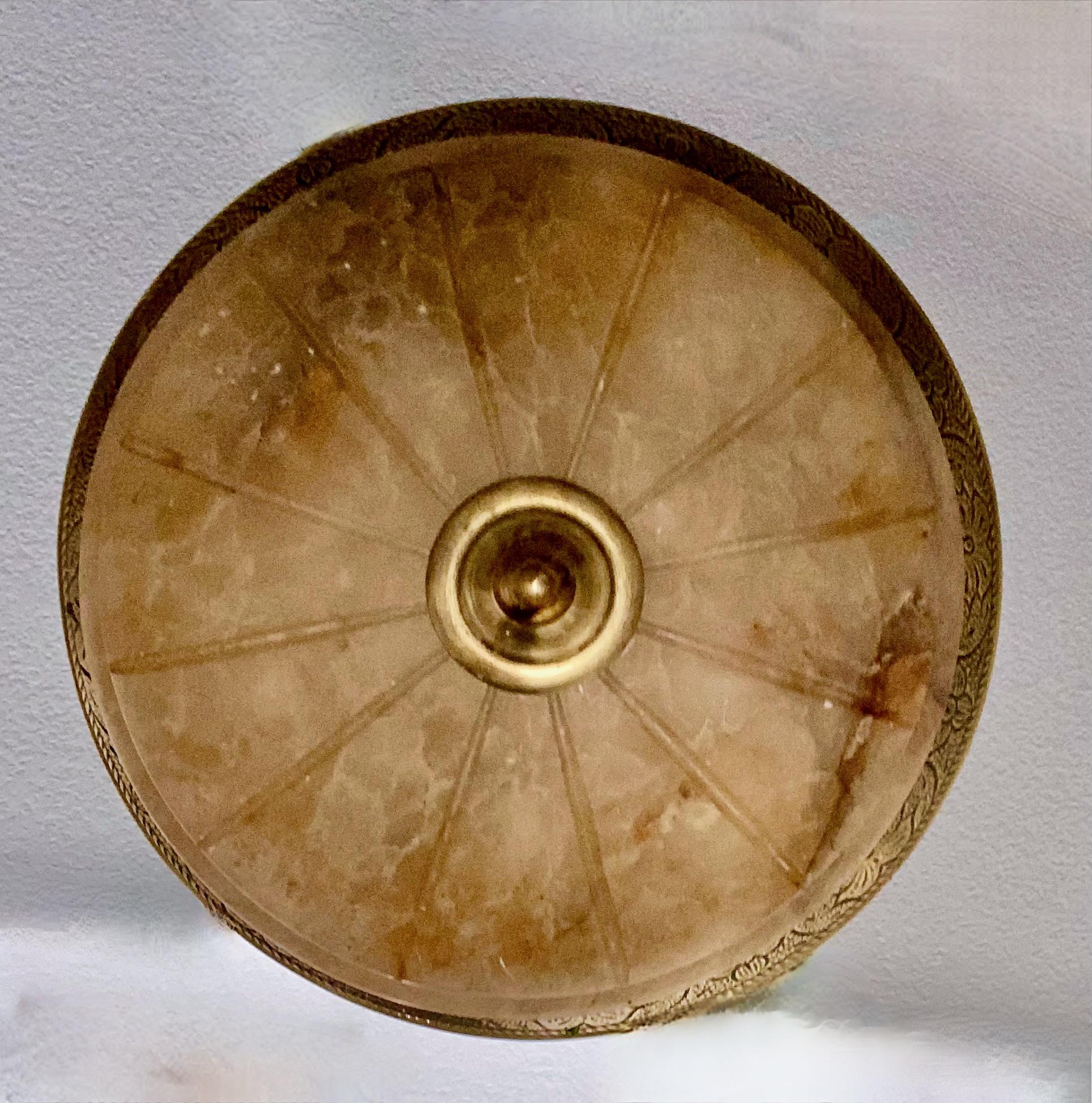 French 1920's Alabaster Brass Pendant Light For Sale 5