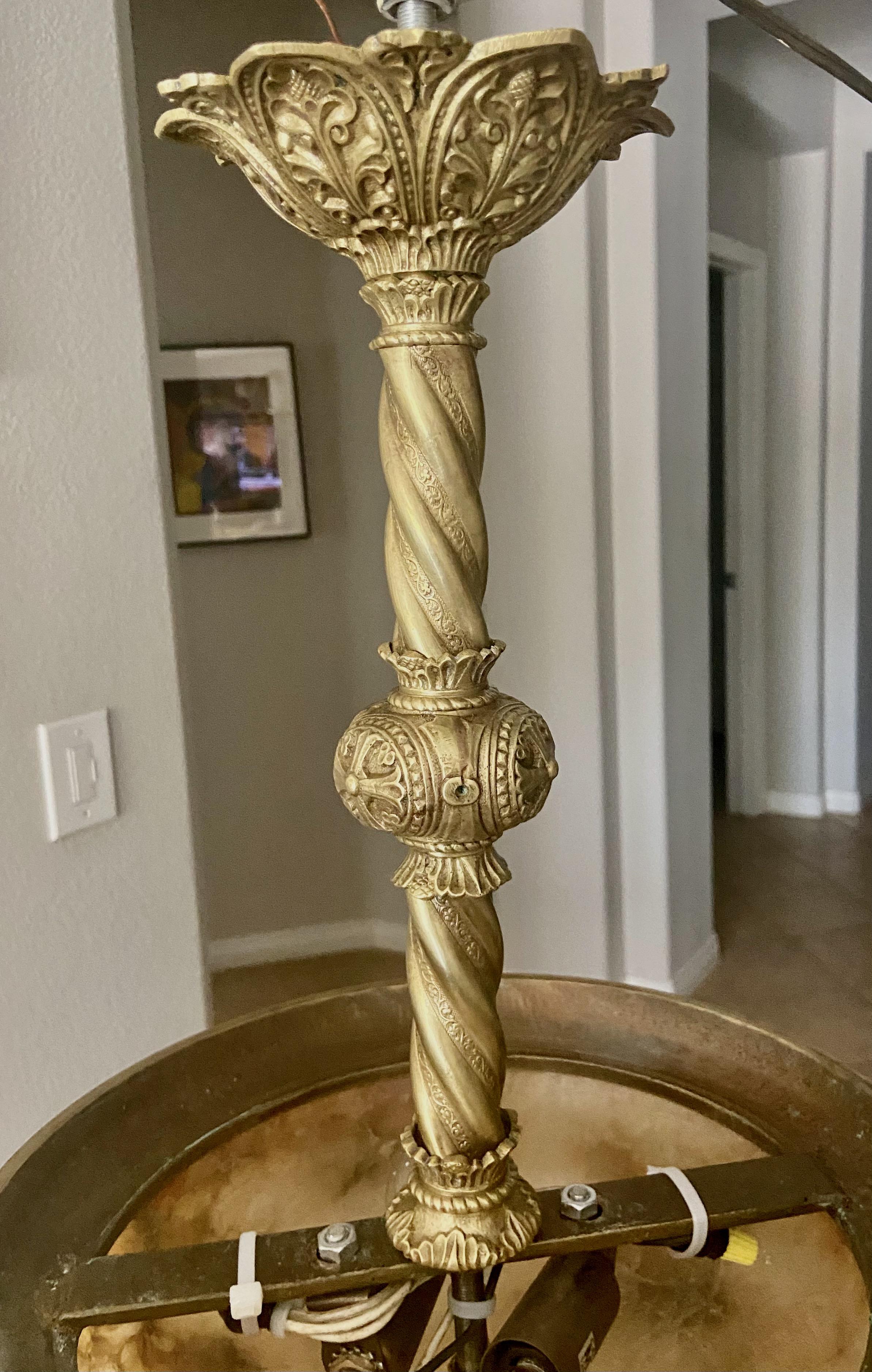 French 1920's Alabaster Brass Pendant Light For Sale 8