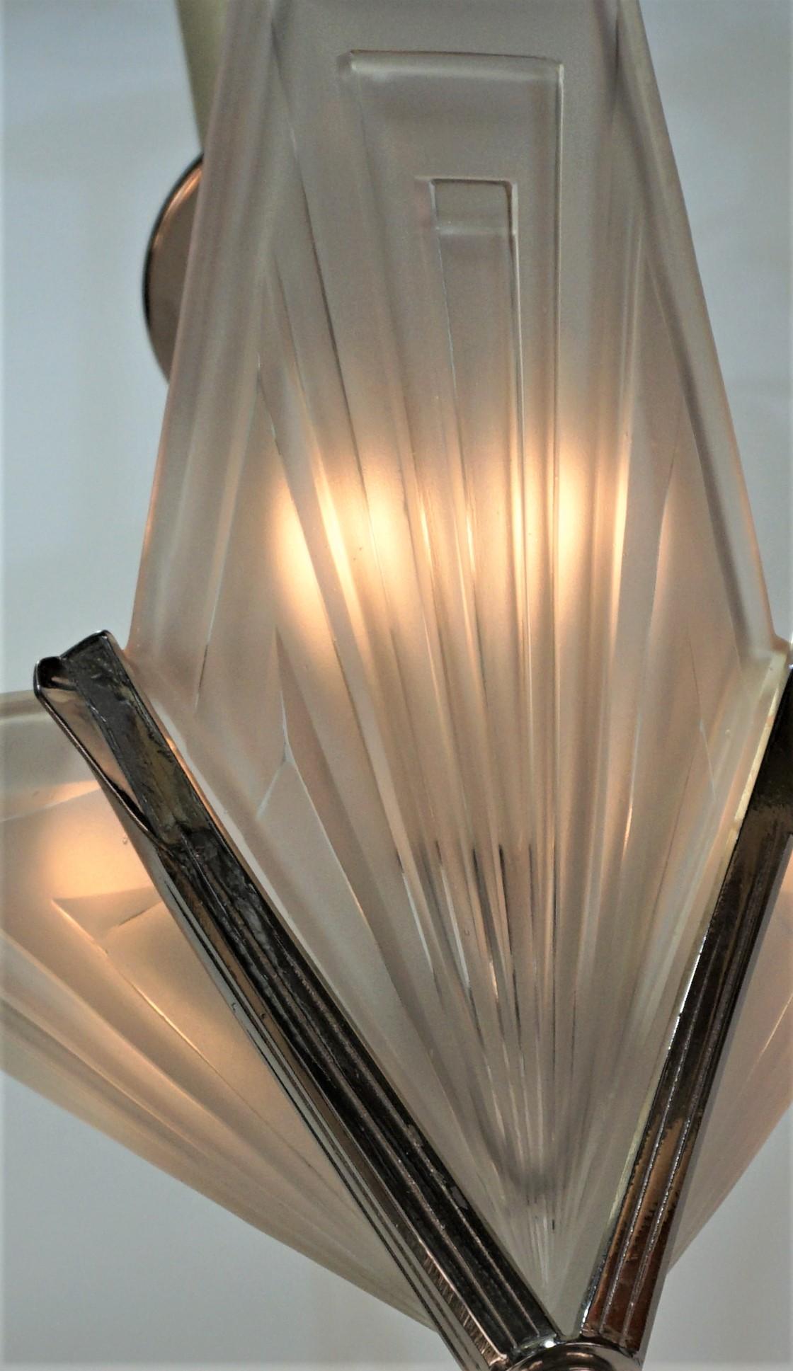 Glass French 1920's Art Deco Chandelier by Degue