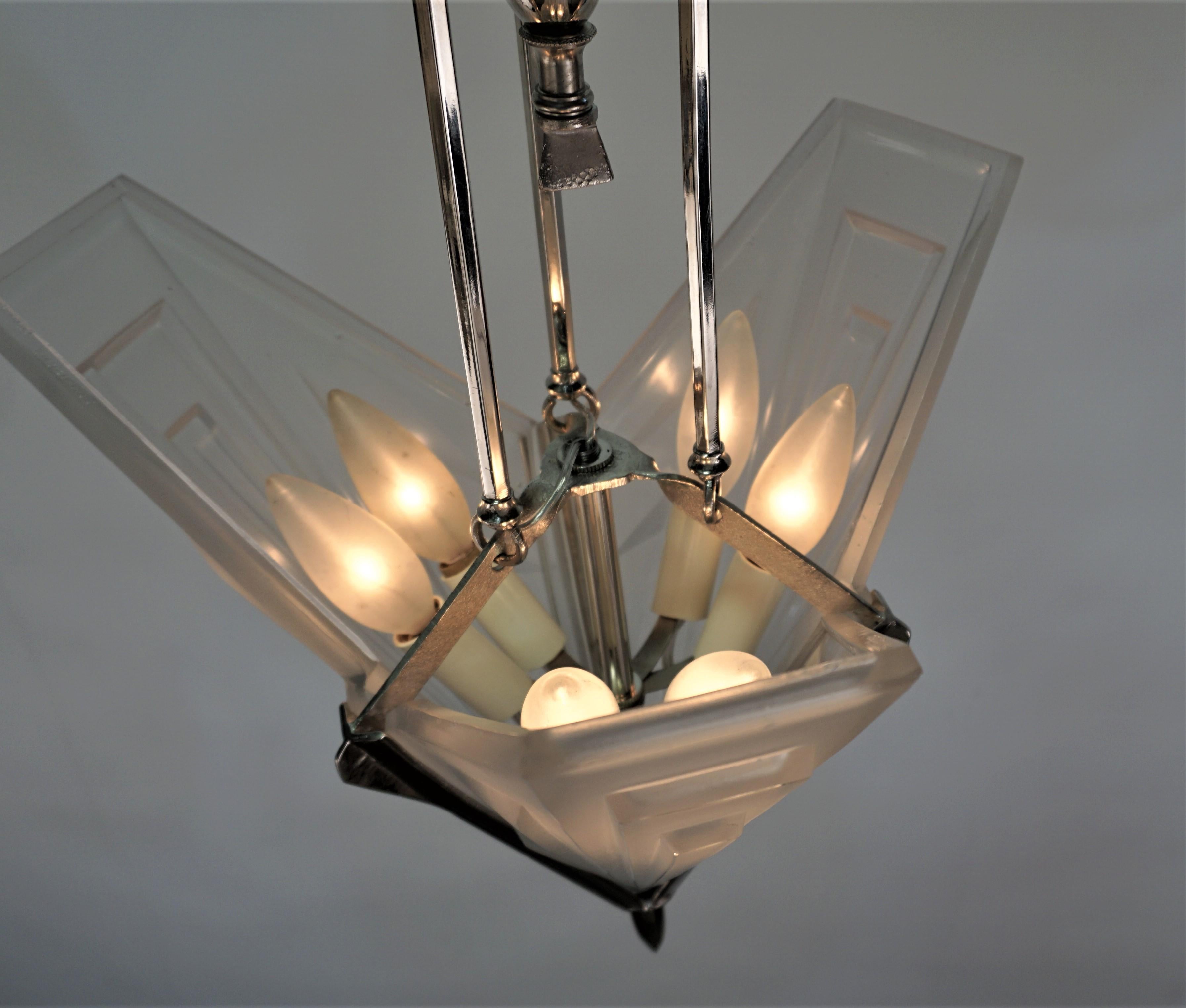 French 1920's Art Deco Chandelier by Degue 2