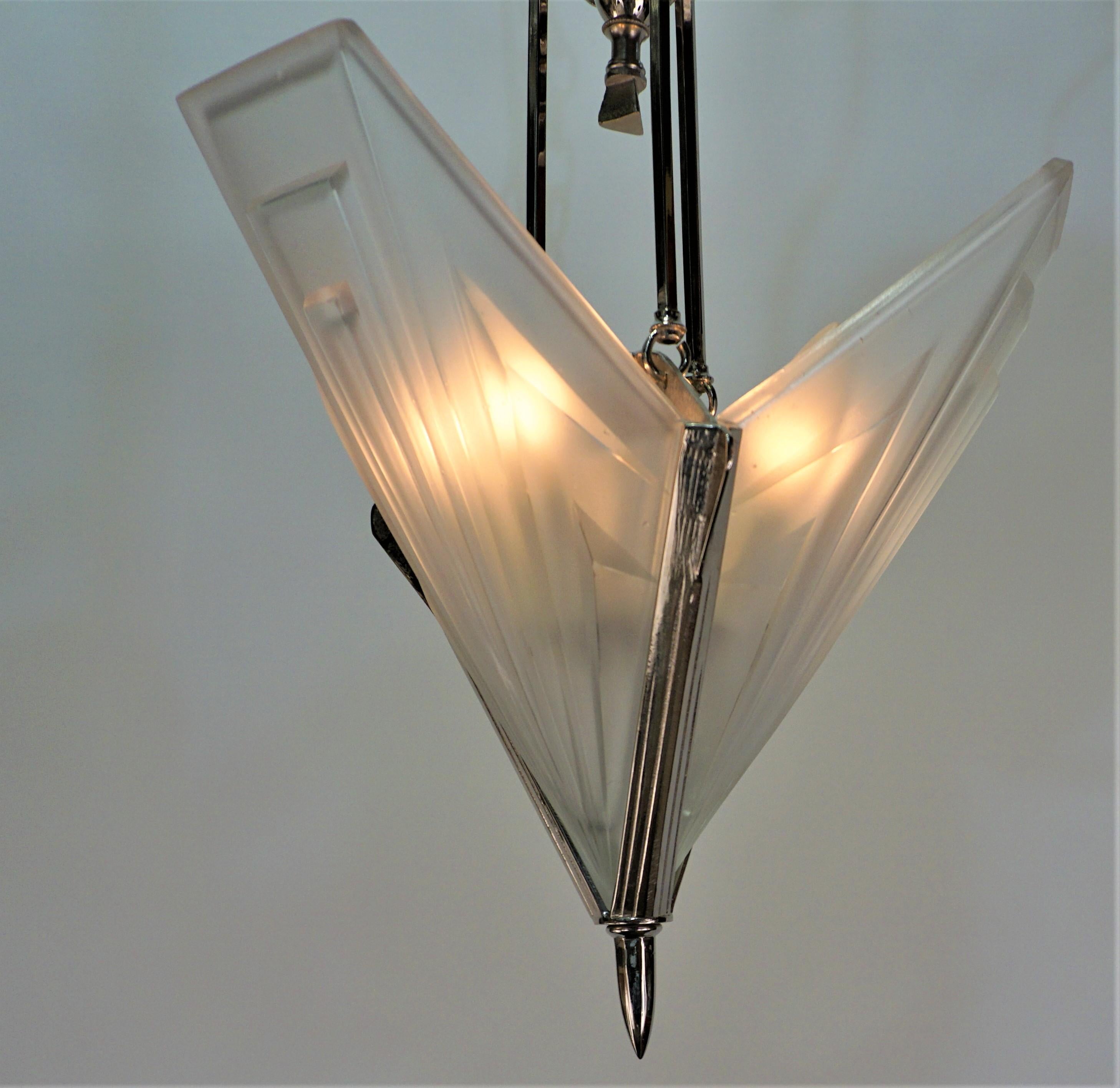 French 1920's Art Deco Chandelier by Degue 3