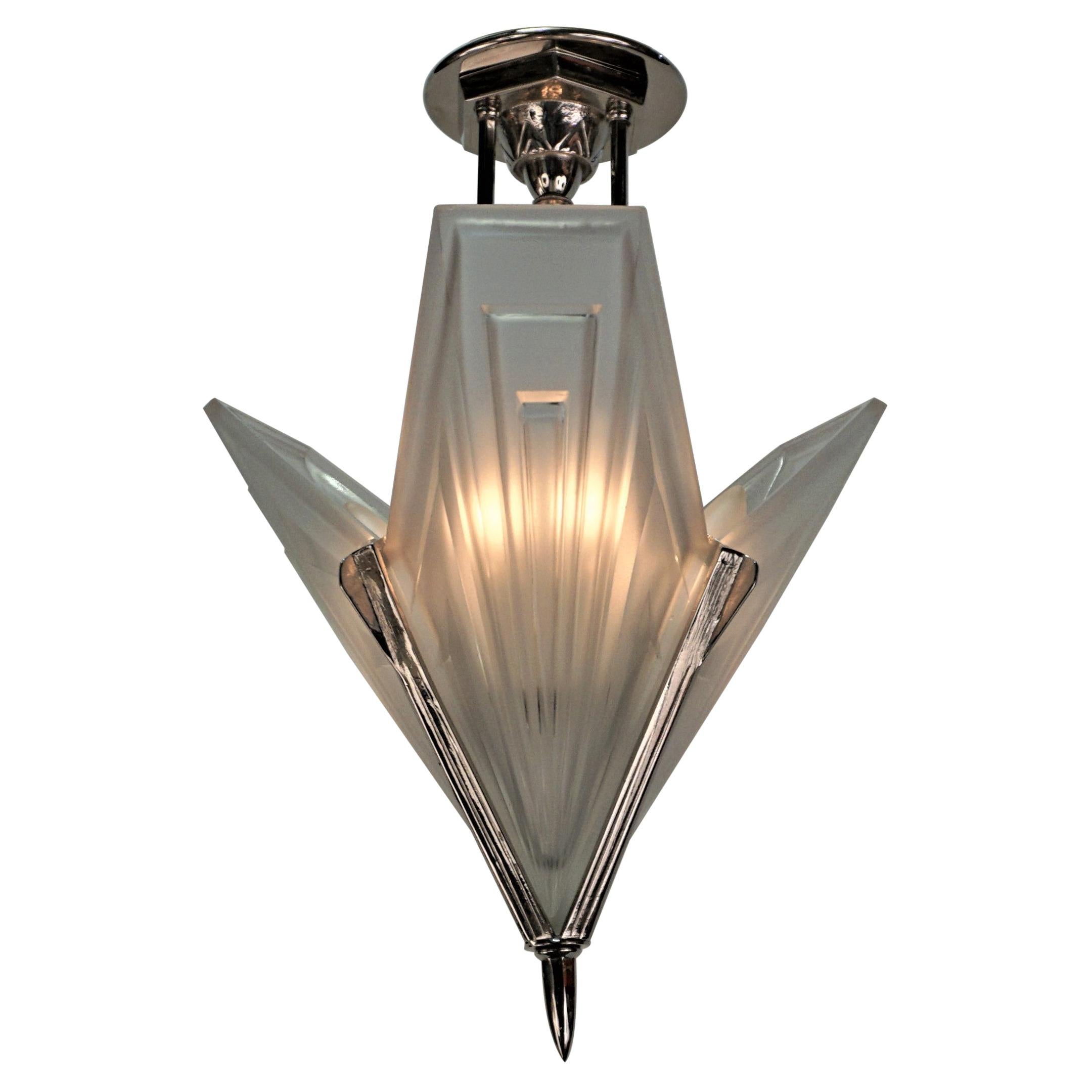 French 1920's Art Deco Chandelier by Degue