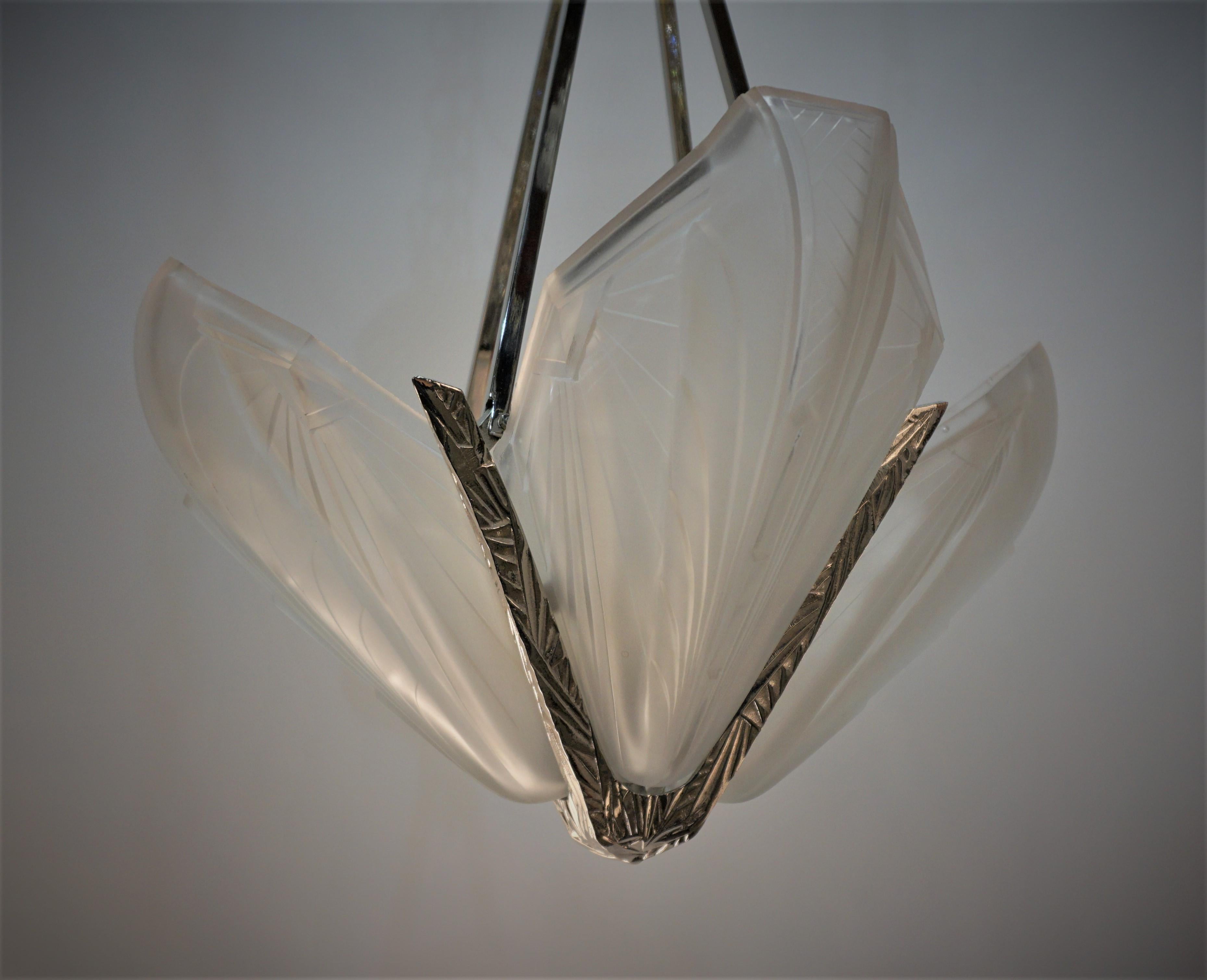 French 1920's Art Deco Chandelier by E.J.G 5
