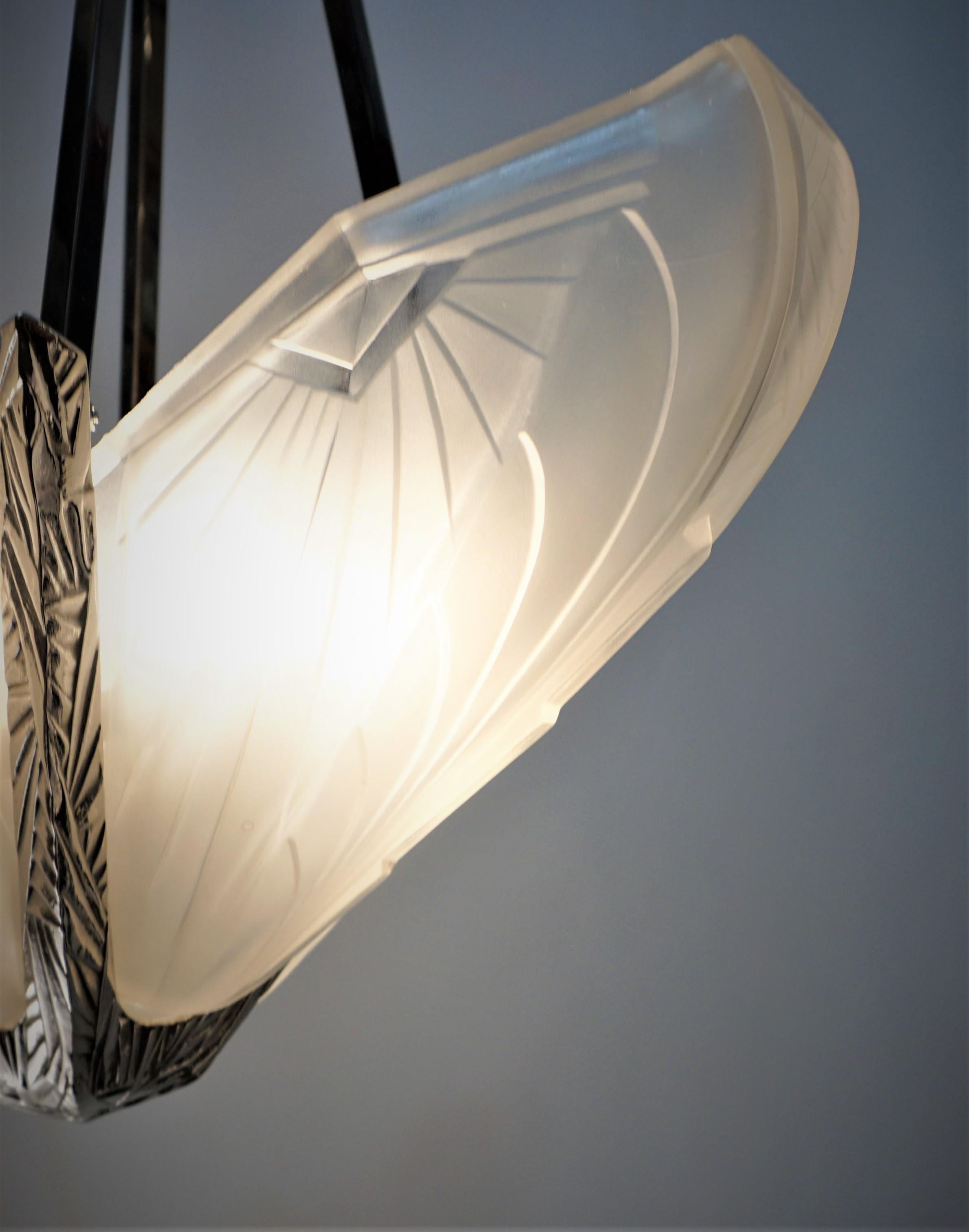 Early 20th Century French 1920's Art Deco Chandelier by E.J.G