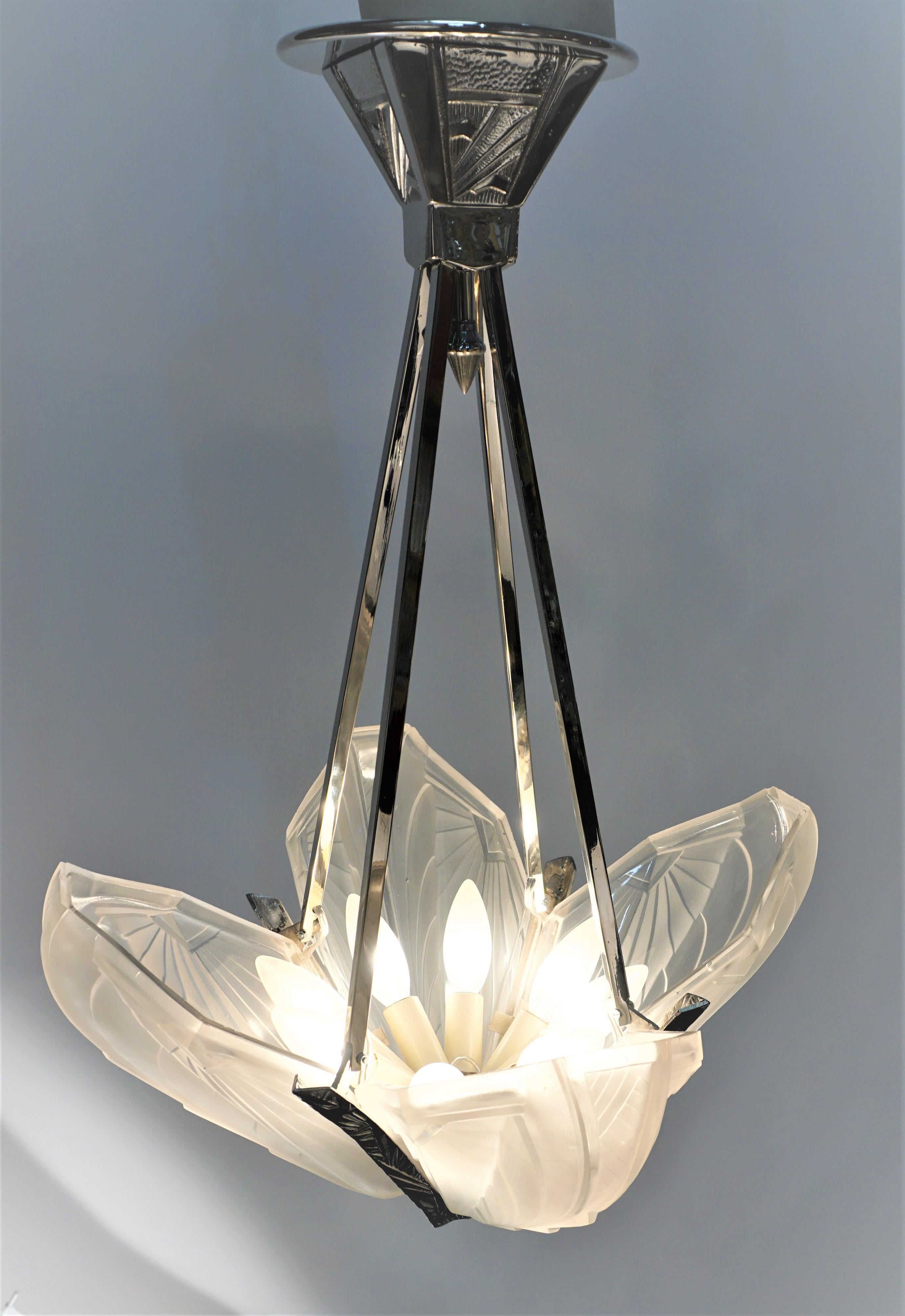 French 1920's Art Deco Chandelier by E.J.G 3