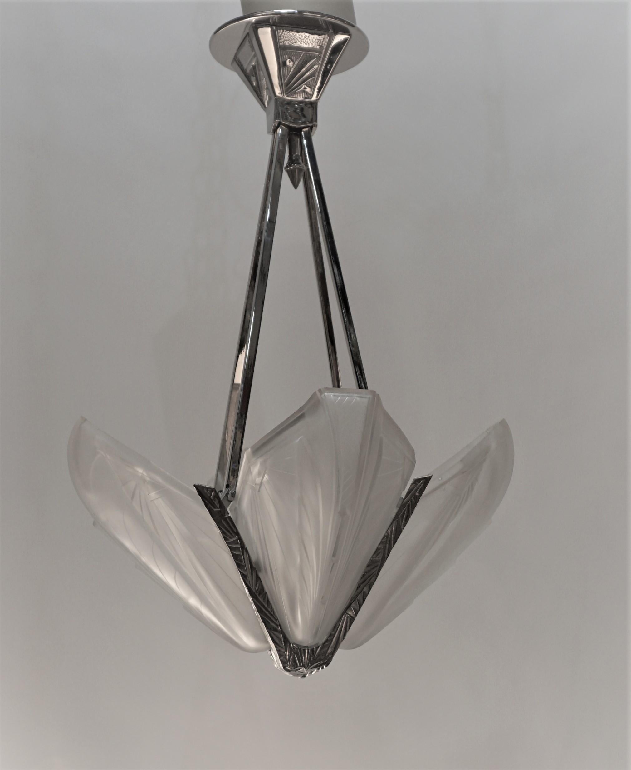 French 1920's Art Deco Chandelier by E.J.G 4