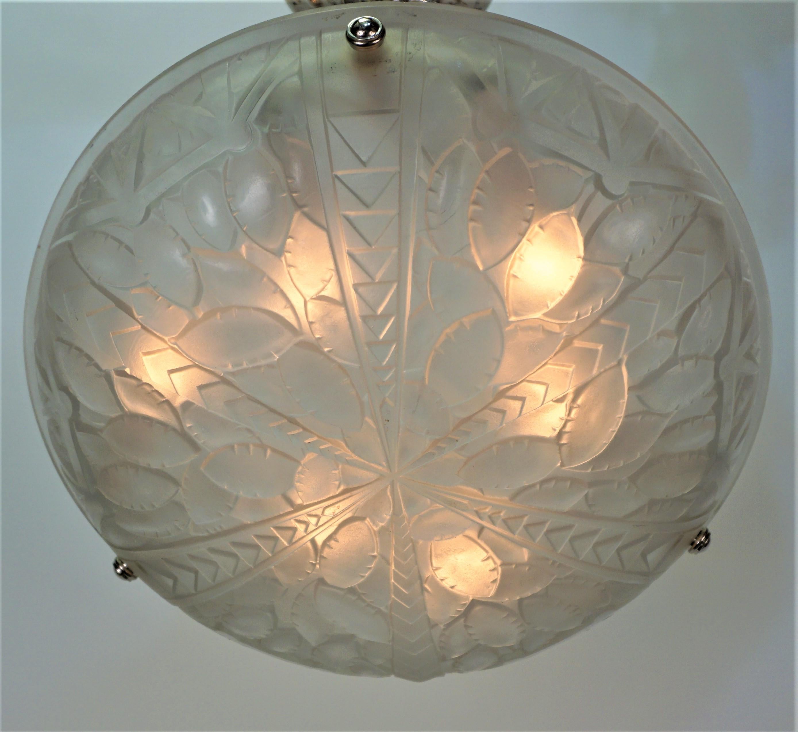 Glass French 1920's Art Deco Chandelier by G. Viarme