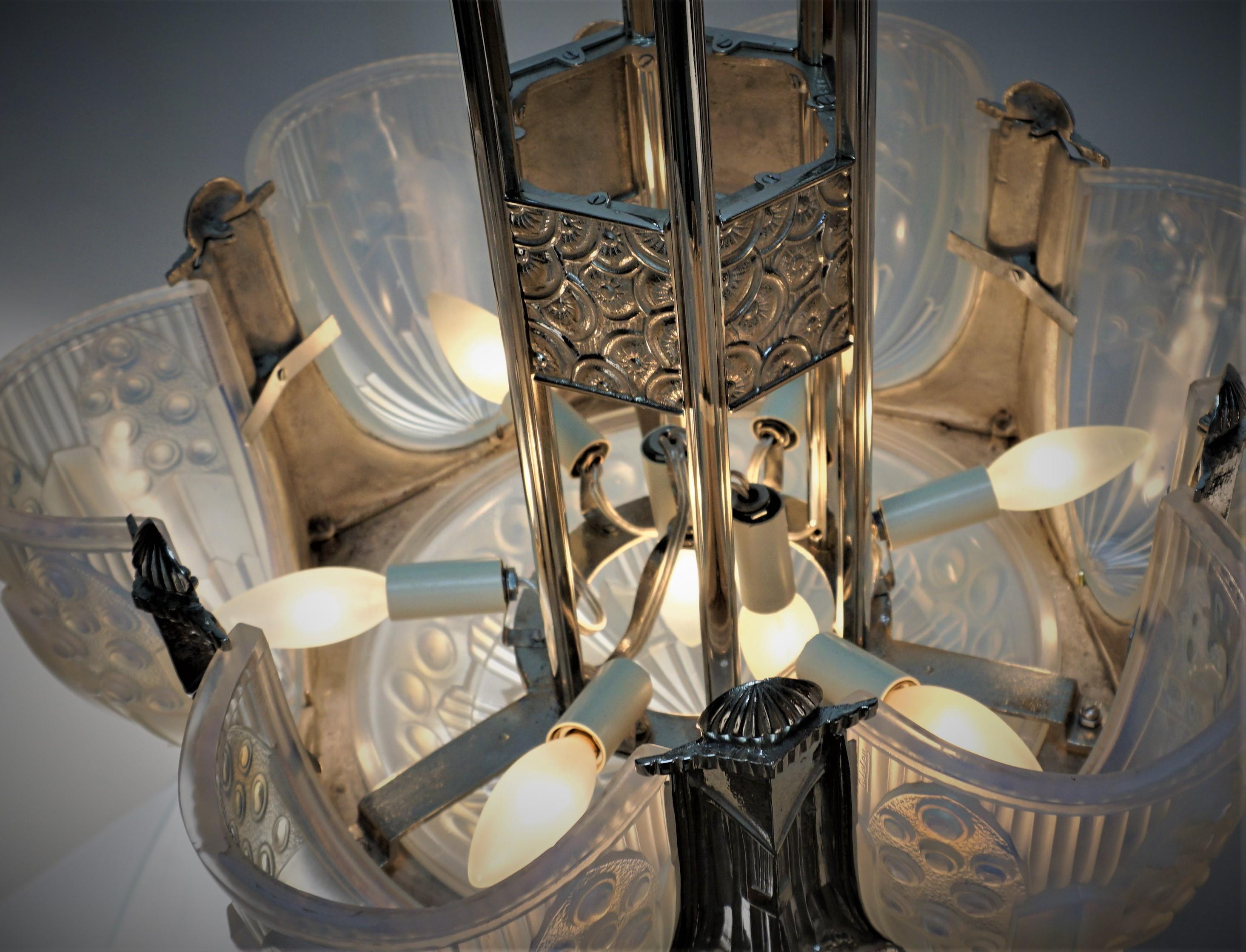 French 1920's Art Deco Chandelier by George Leleu 6