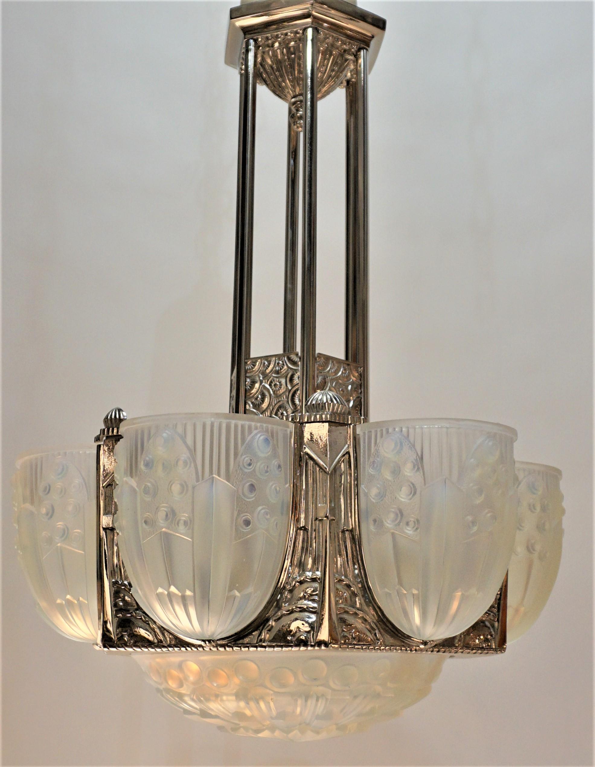 French 1920's Art Deco Chandelier by George Leleu 8