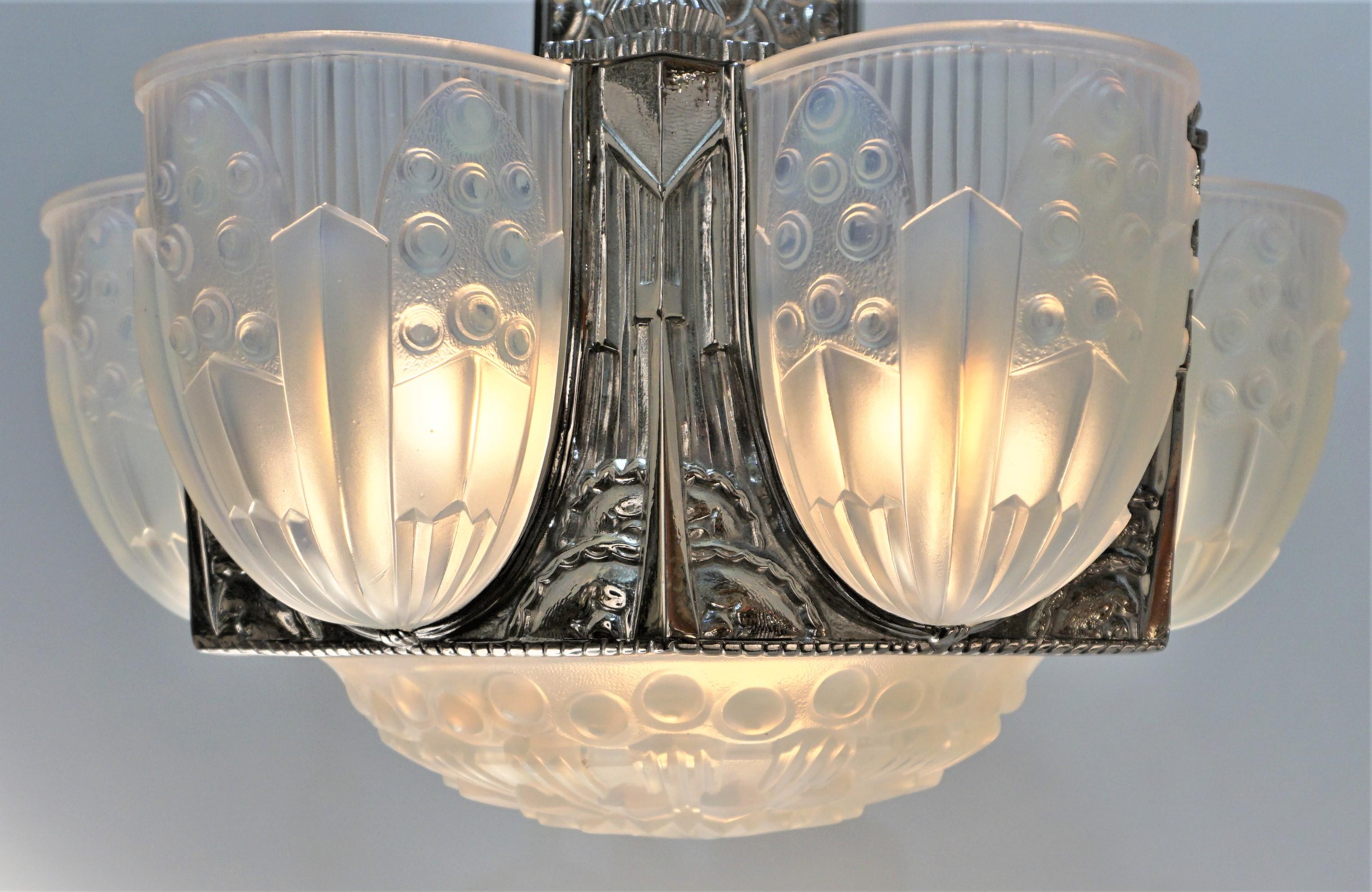 French 1920's Art Deco Chandelier by George Leleu In Good Condition In Fairfax, VA
