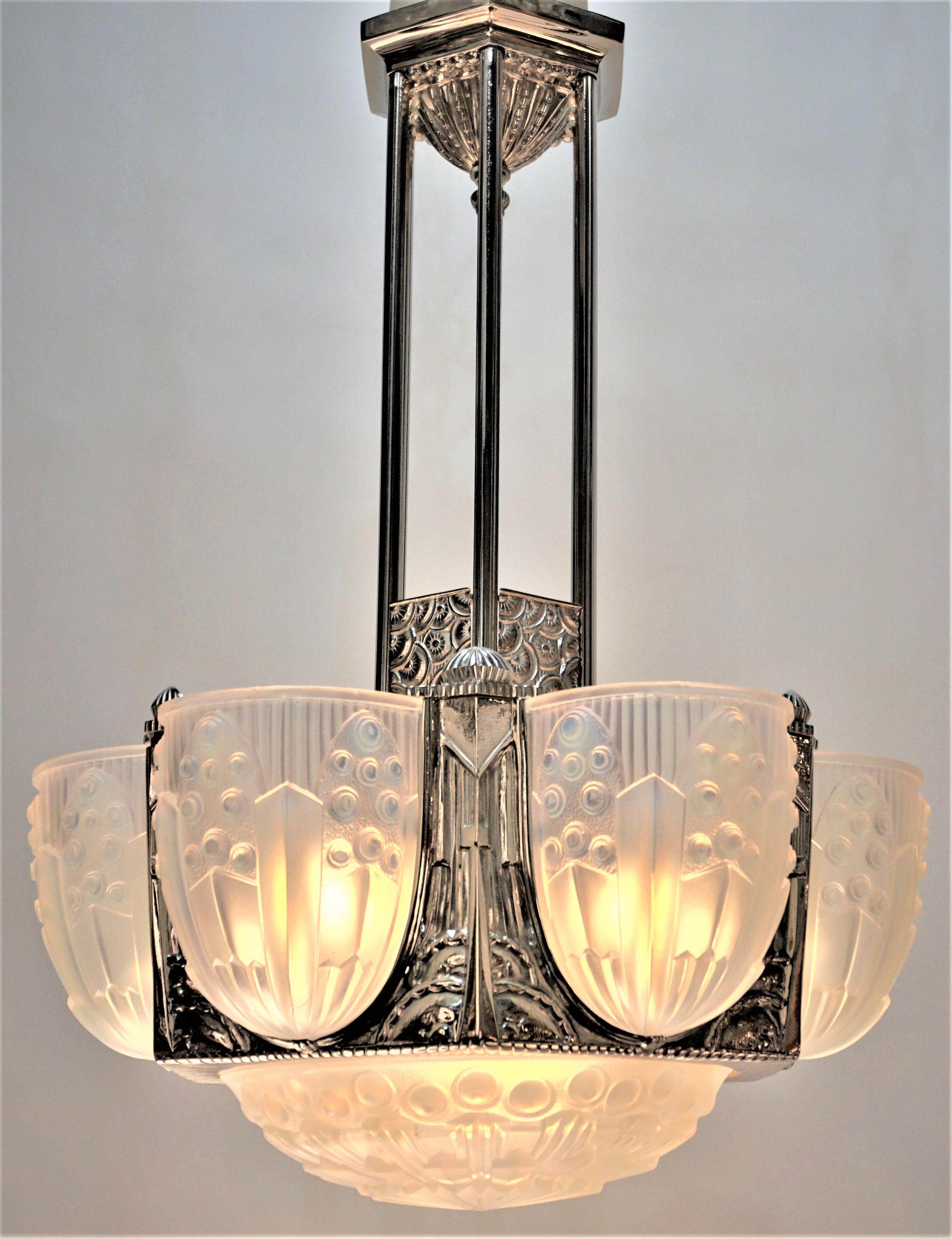 French 1920's Art Deco Chandelier by George Leleu 2