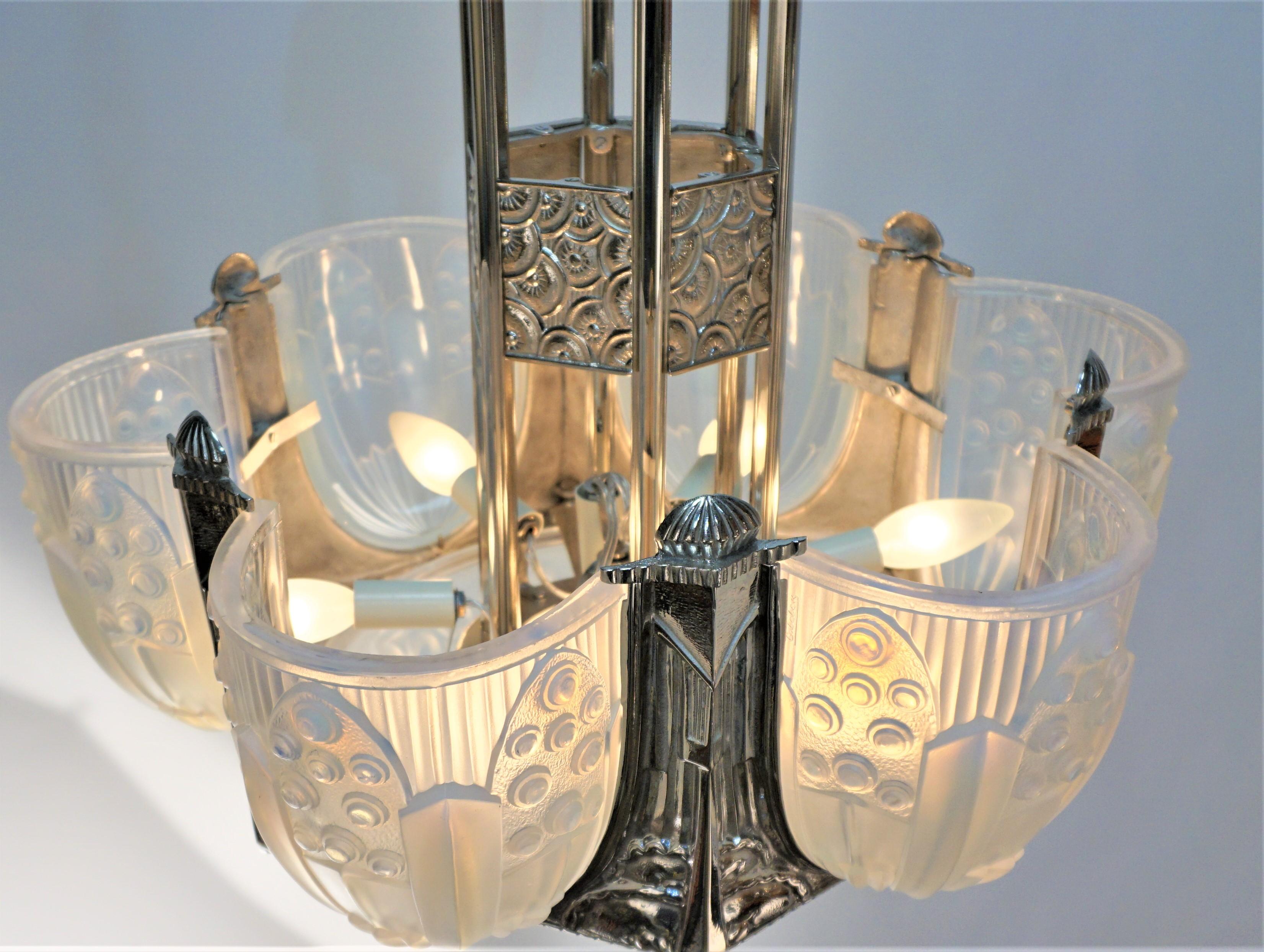 French 1920's Art Deco Chandelier by George Leleu 3