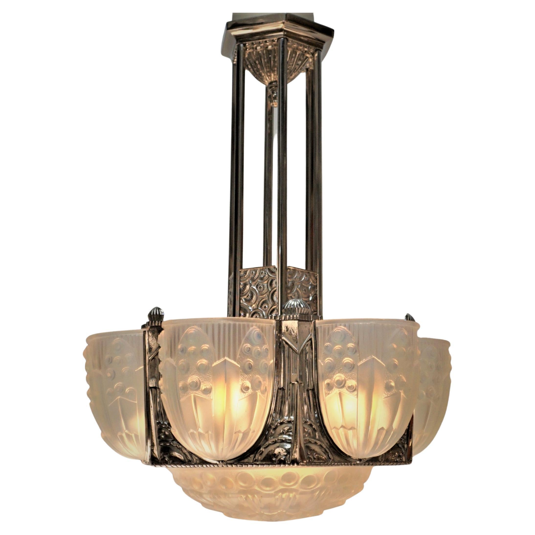 French 1920's Art Deco Chandelier by George Leleu