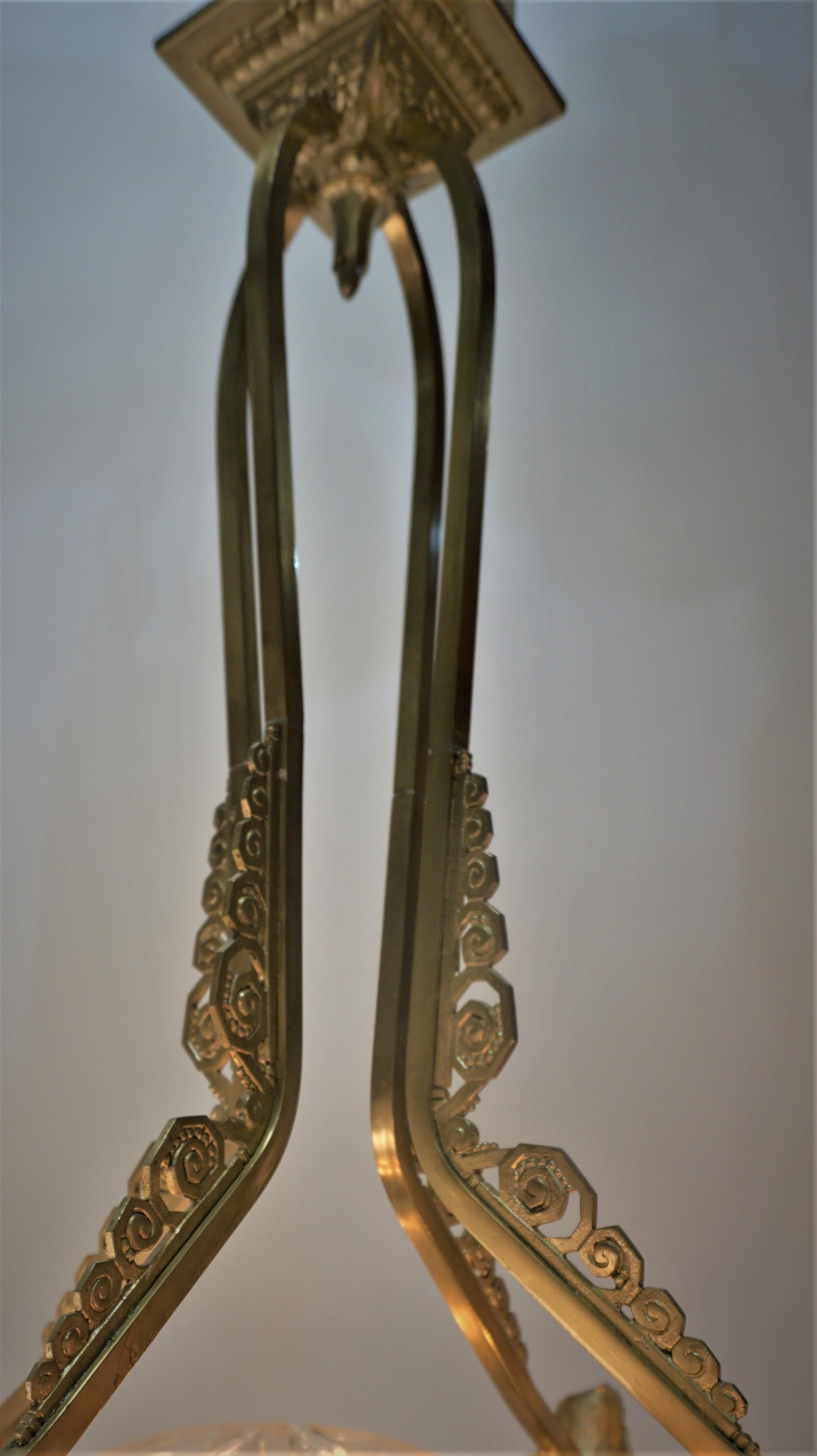 Bronze French 1920's Art Deco Chandelier by Gilles