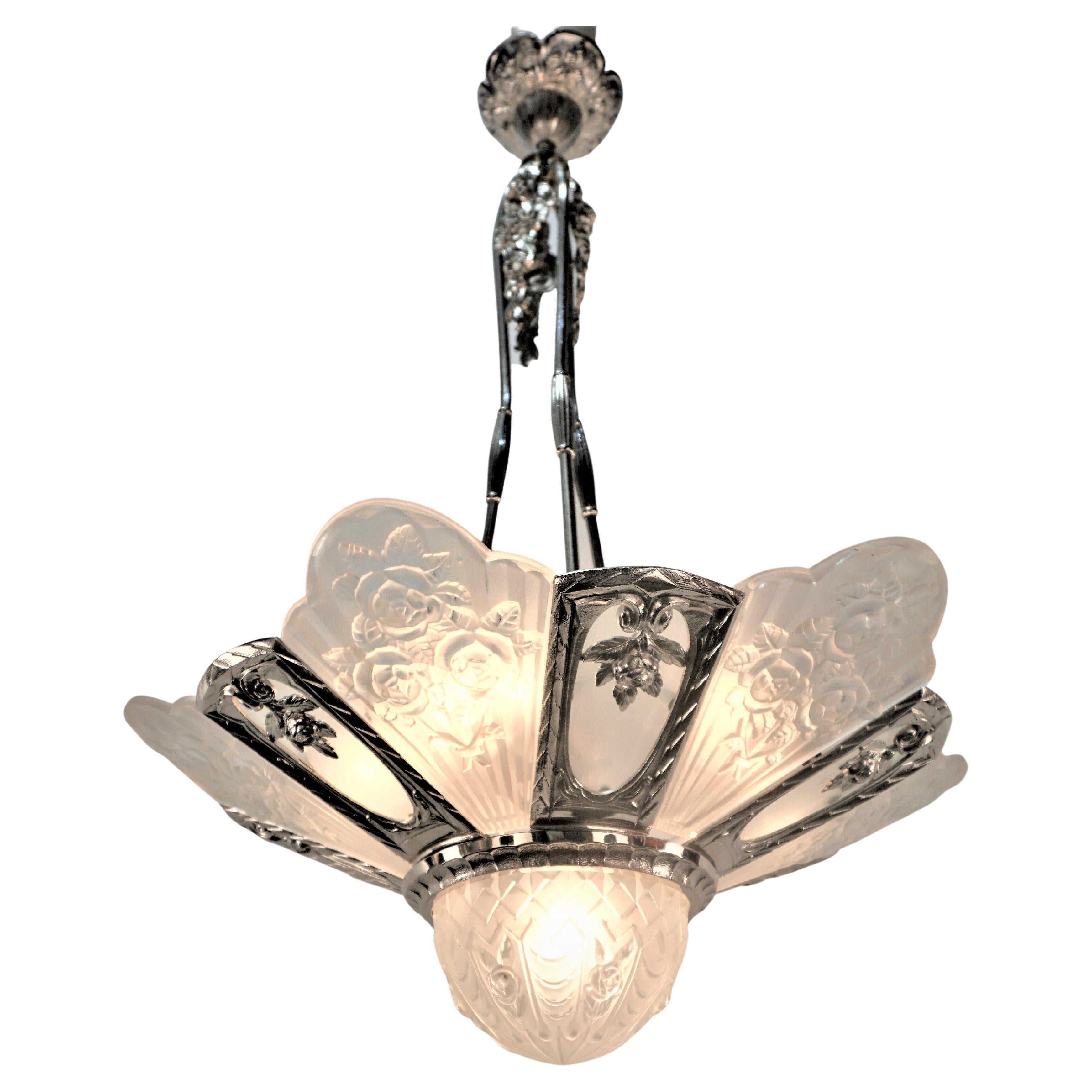 French 1920's Art Deco chandelier by Gilles For Sale