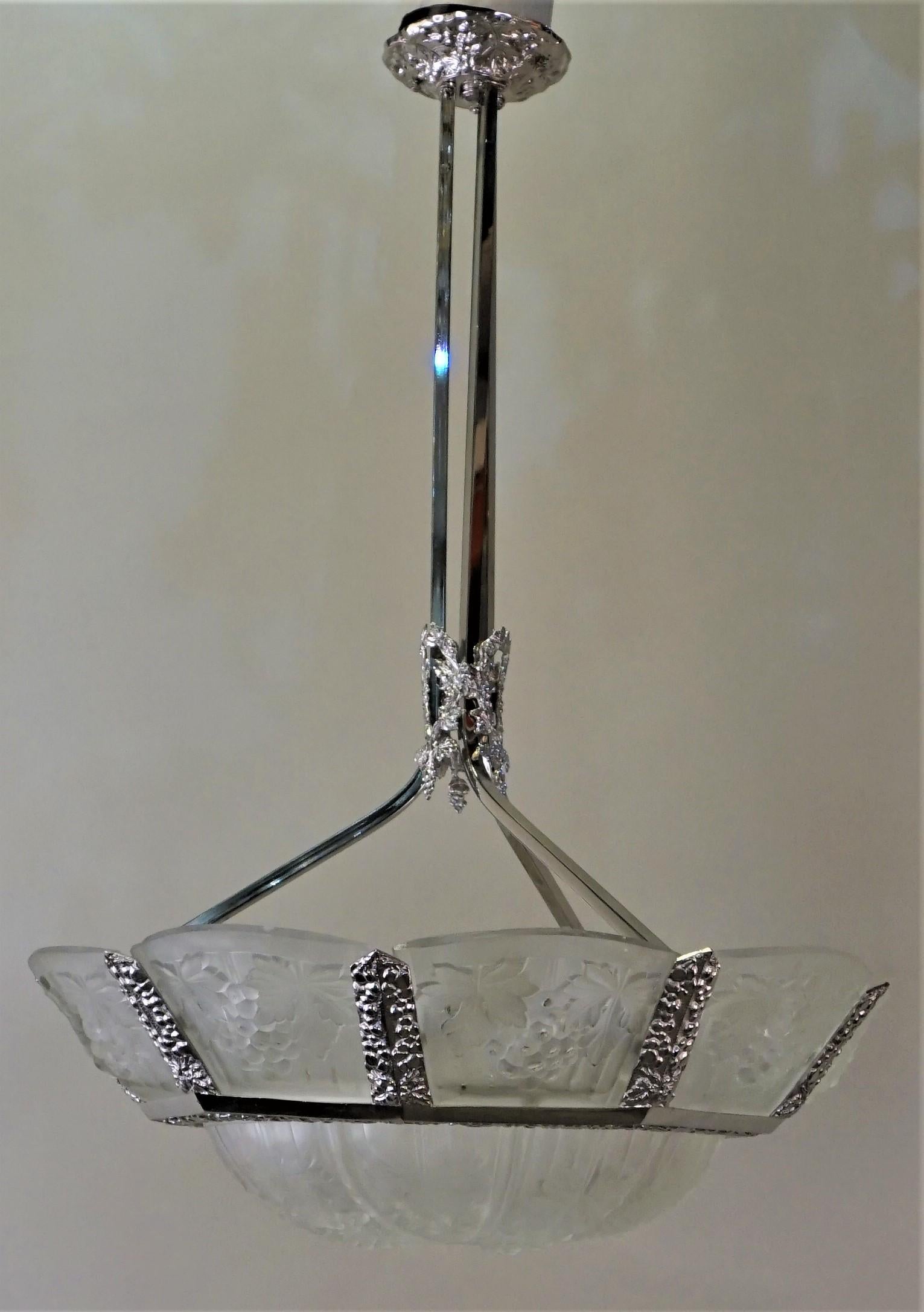 French 1920s Art Deco Chandelier by Jean Noverdy 5