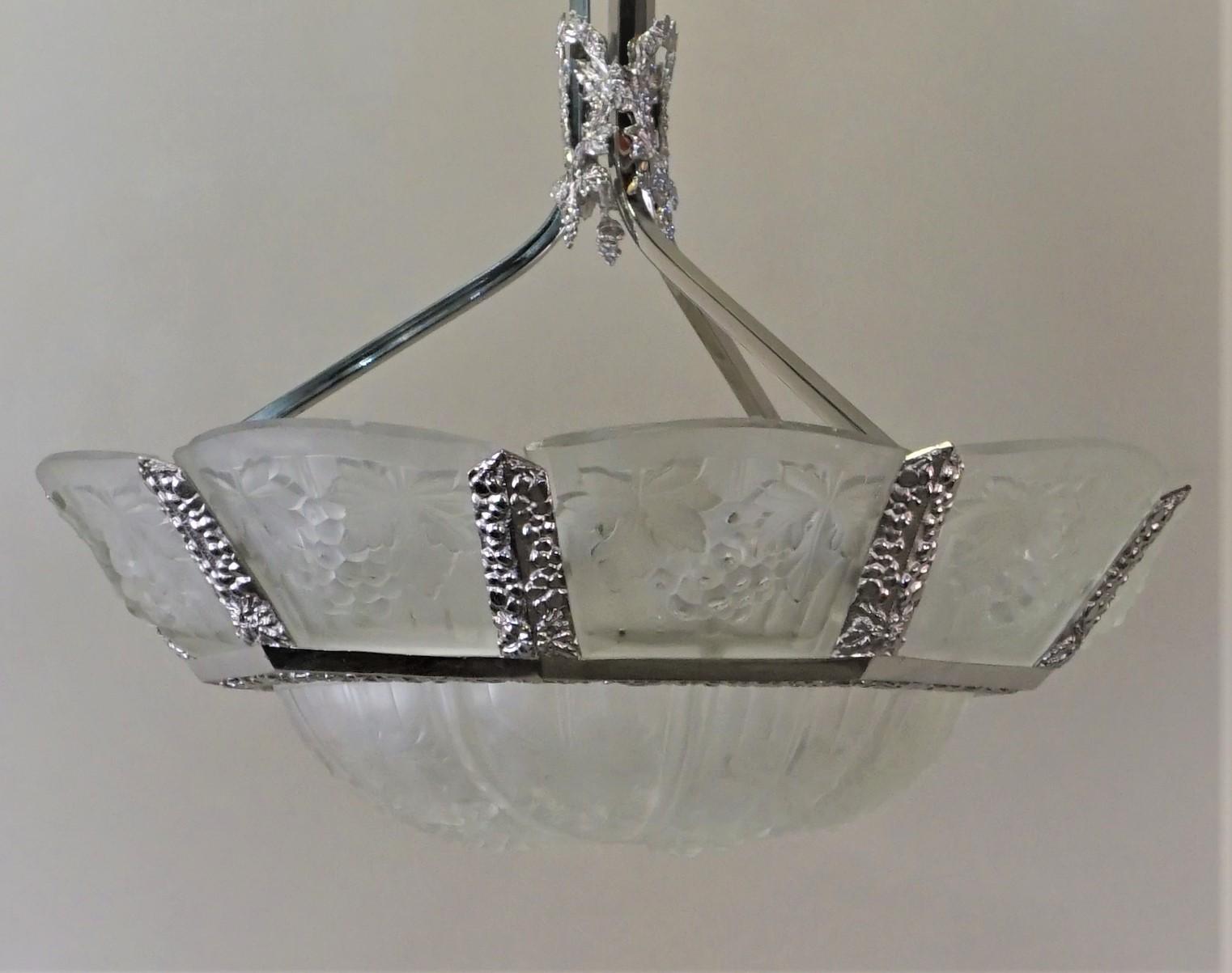 French 1920s Art Deco Chandelier by Jean Noverdy 6