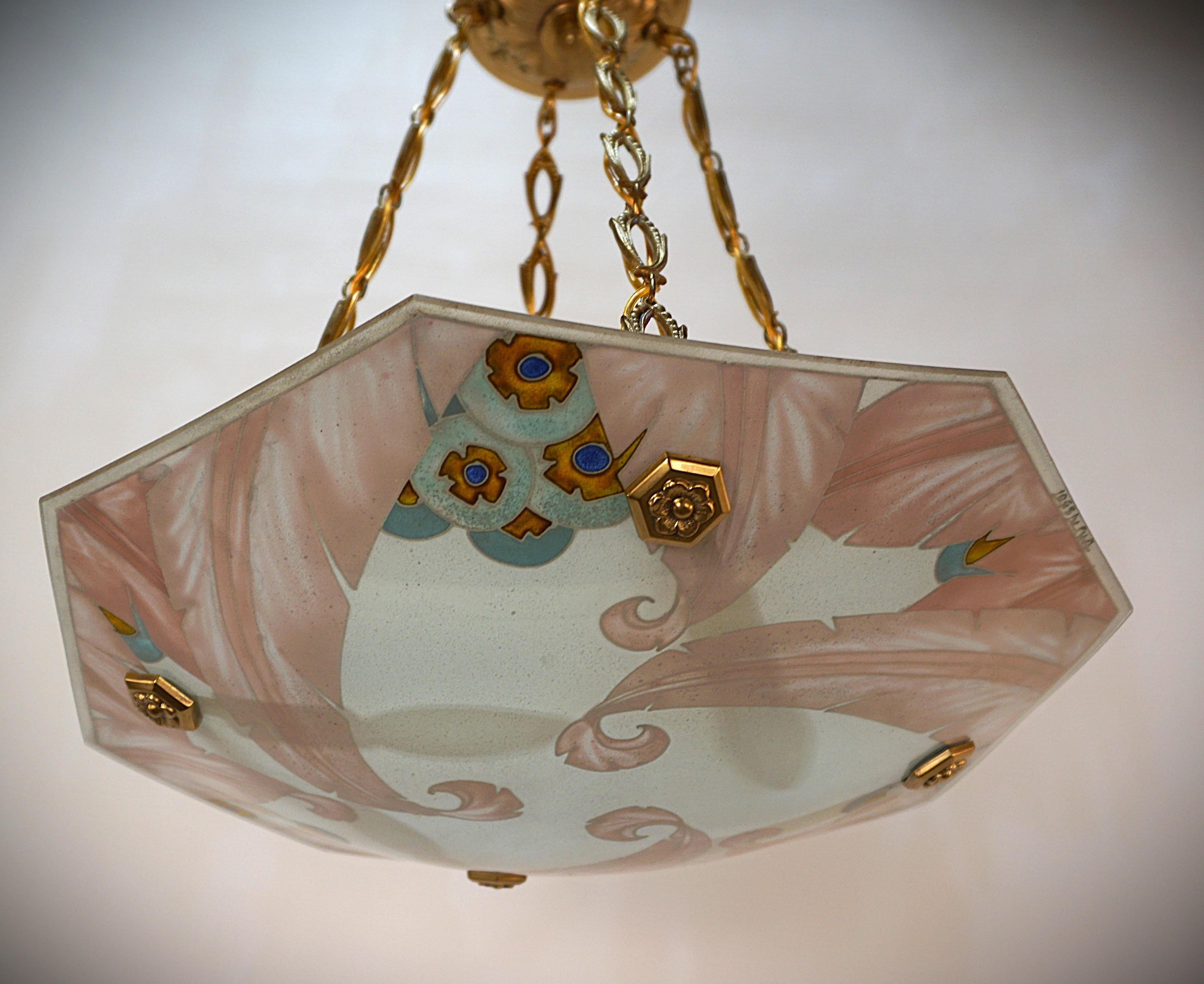 French 1920's Art Deco Chandelier by Loys Lucha For Sale 4