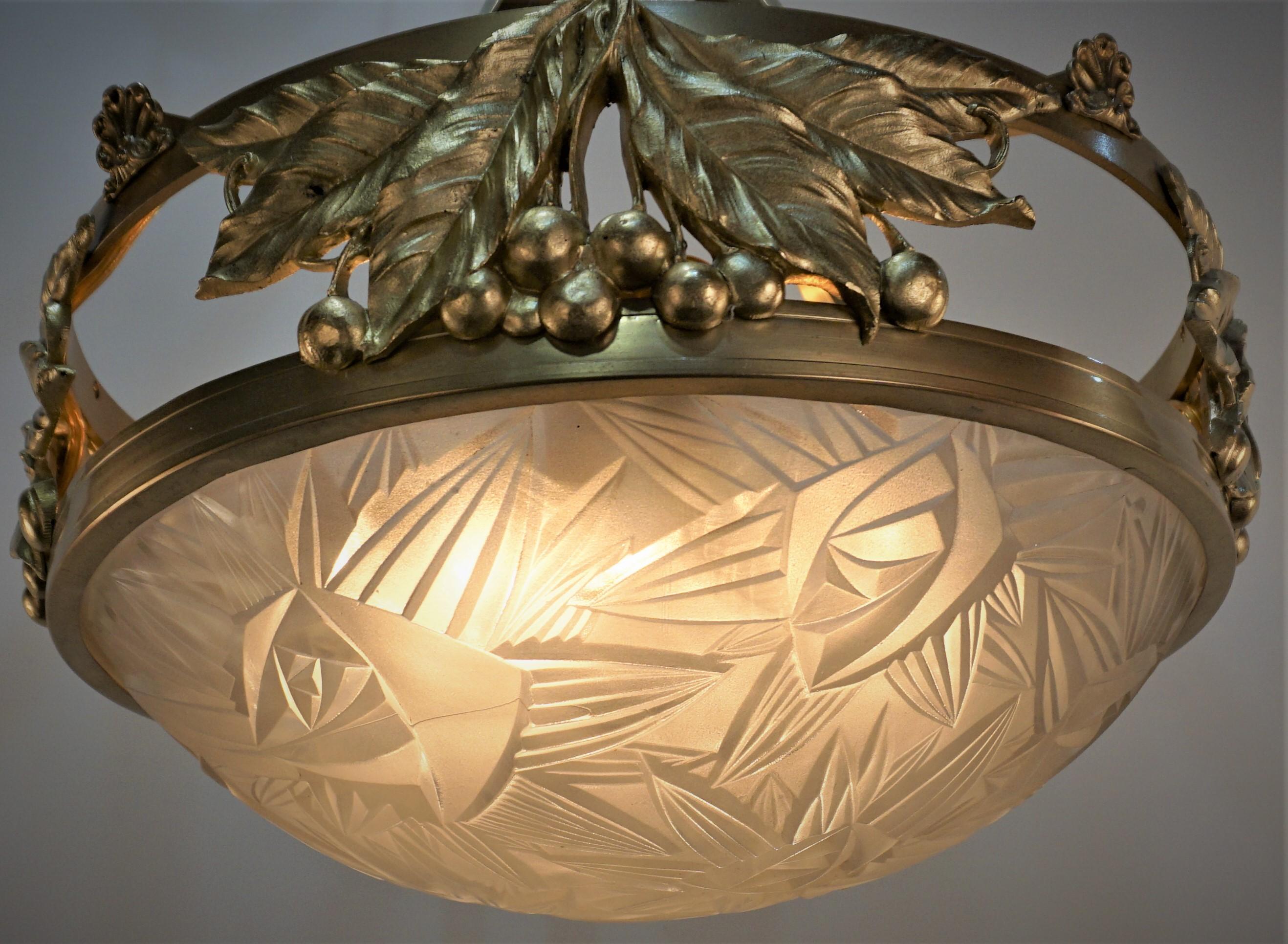 French 1920's Art Deco Chandelier by Noverdy In Good Condition In Fairfax, VA