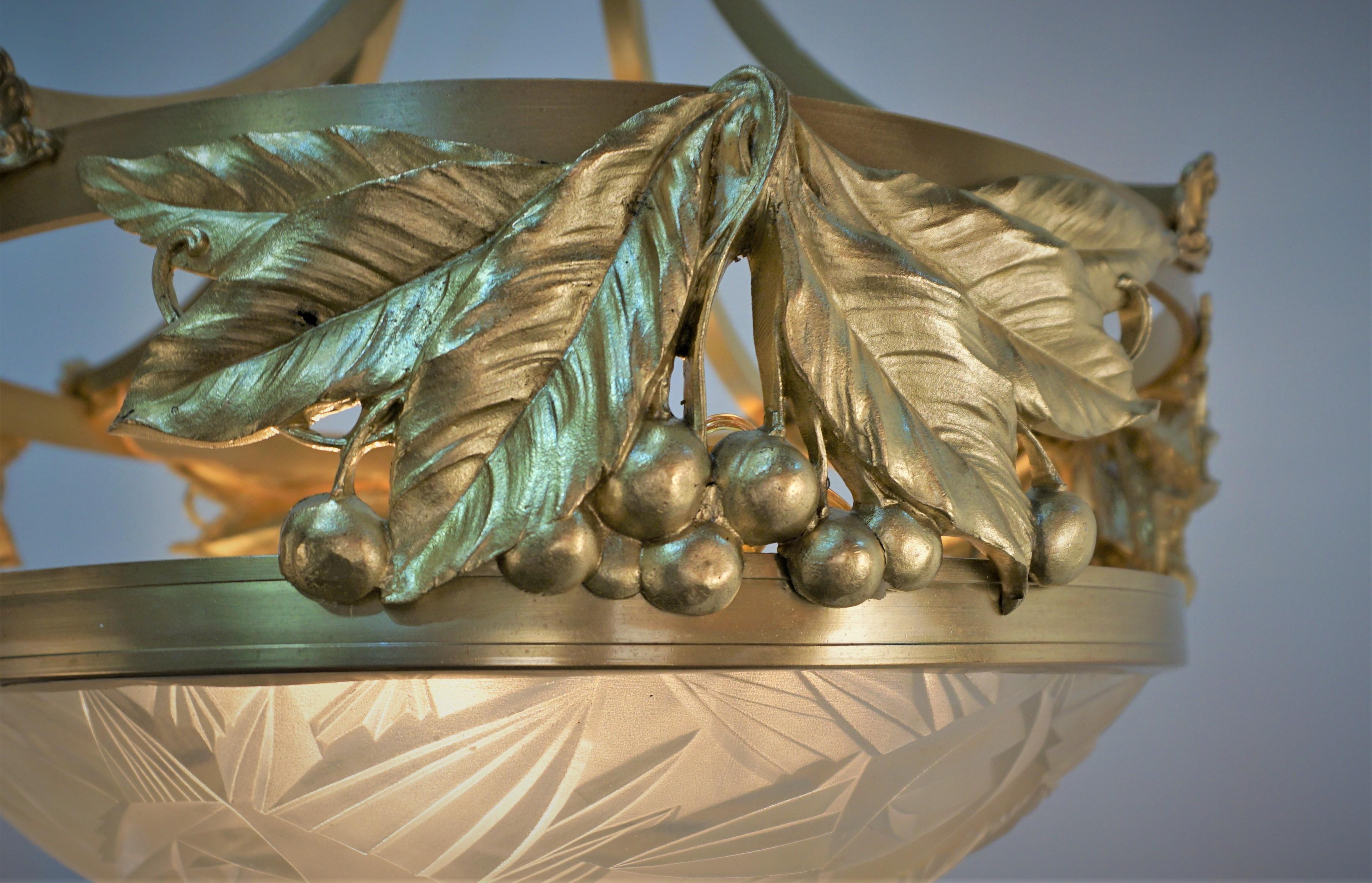 Bronze French 1920's Art Deco Chandelier by Noverdy