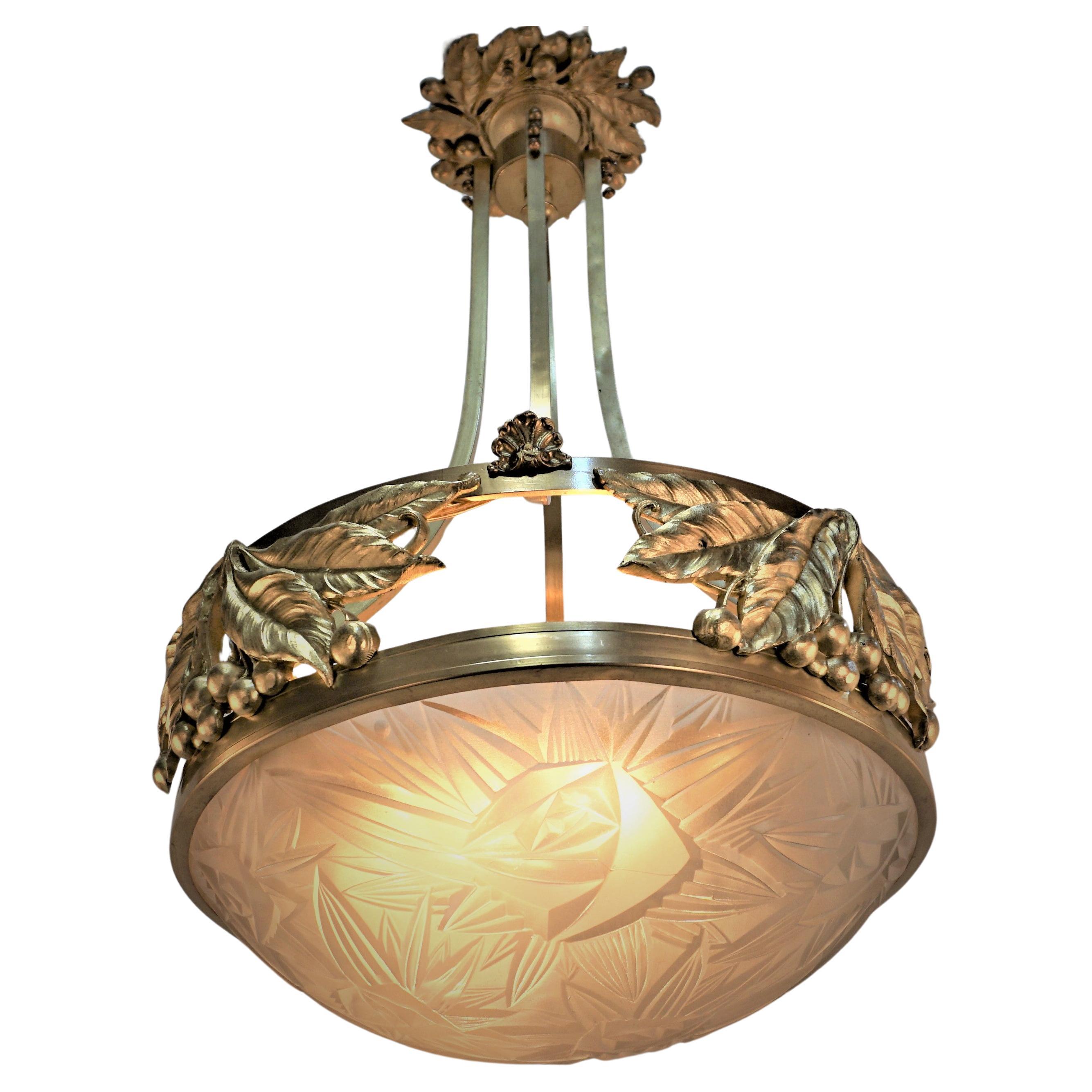 French 1920's Art Deco Chandelier by Noverdy