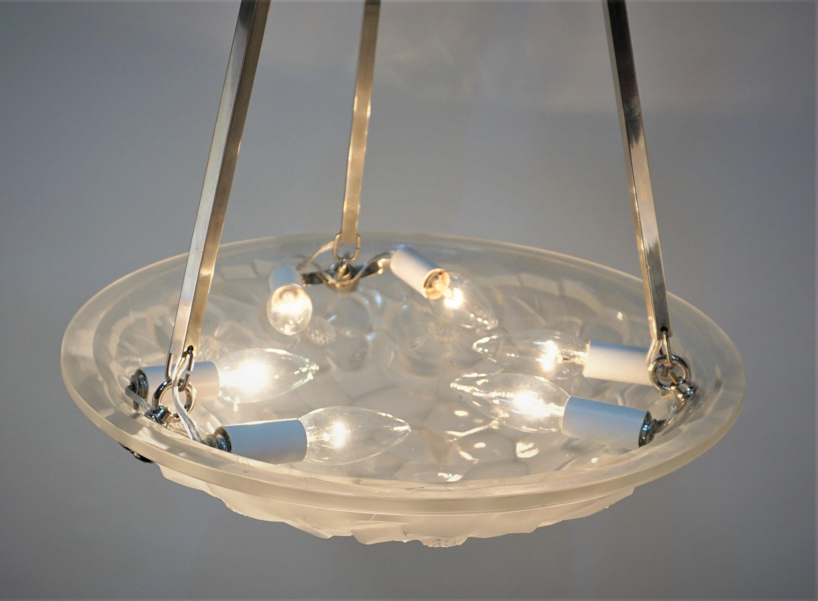 French 1920's Art Deco Chandelier, Pendent Light by Ros For Sale 1