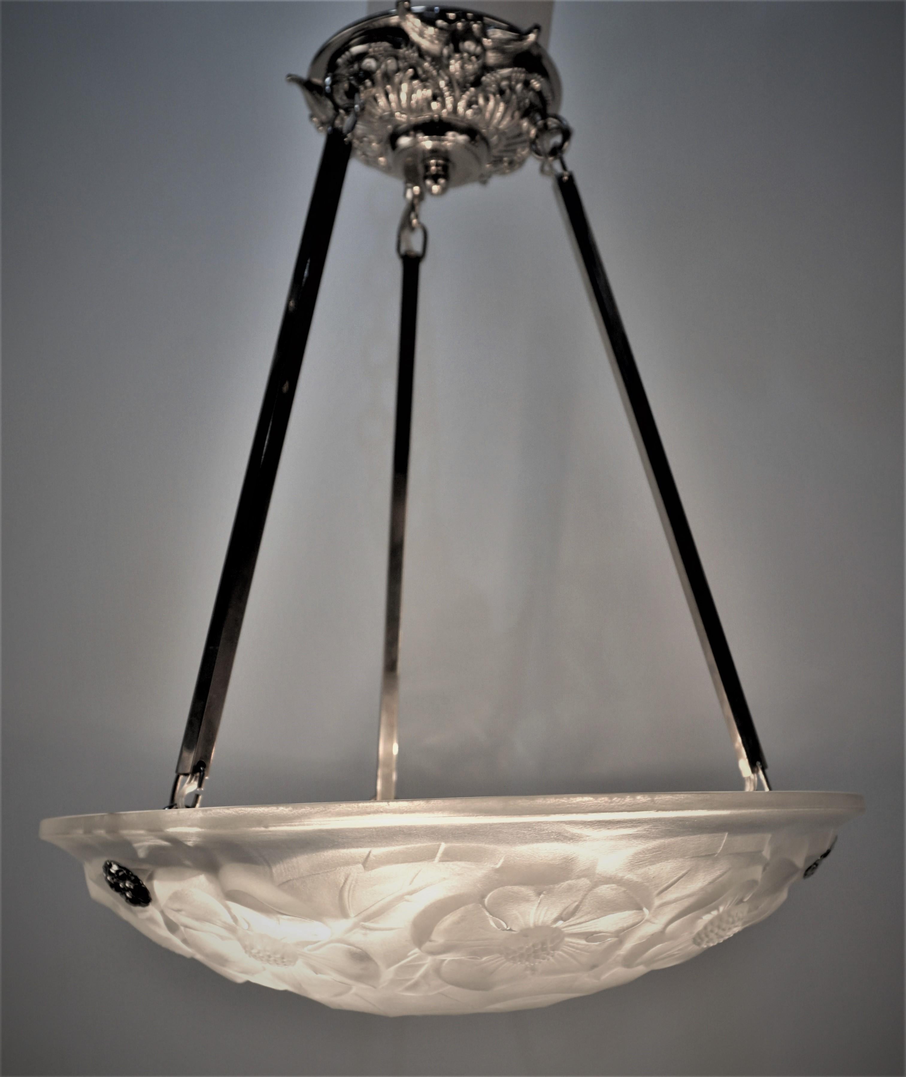 French 1920's Art Deco Chandelier, Pendent Light by Ros For Sale 2