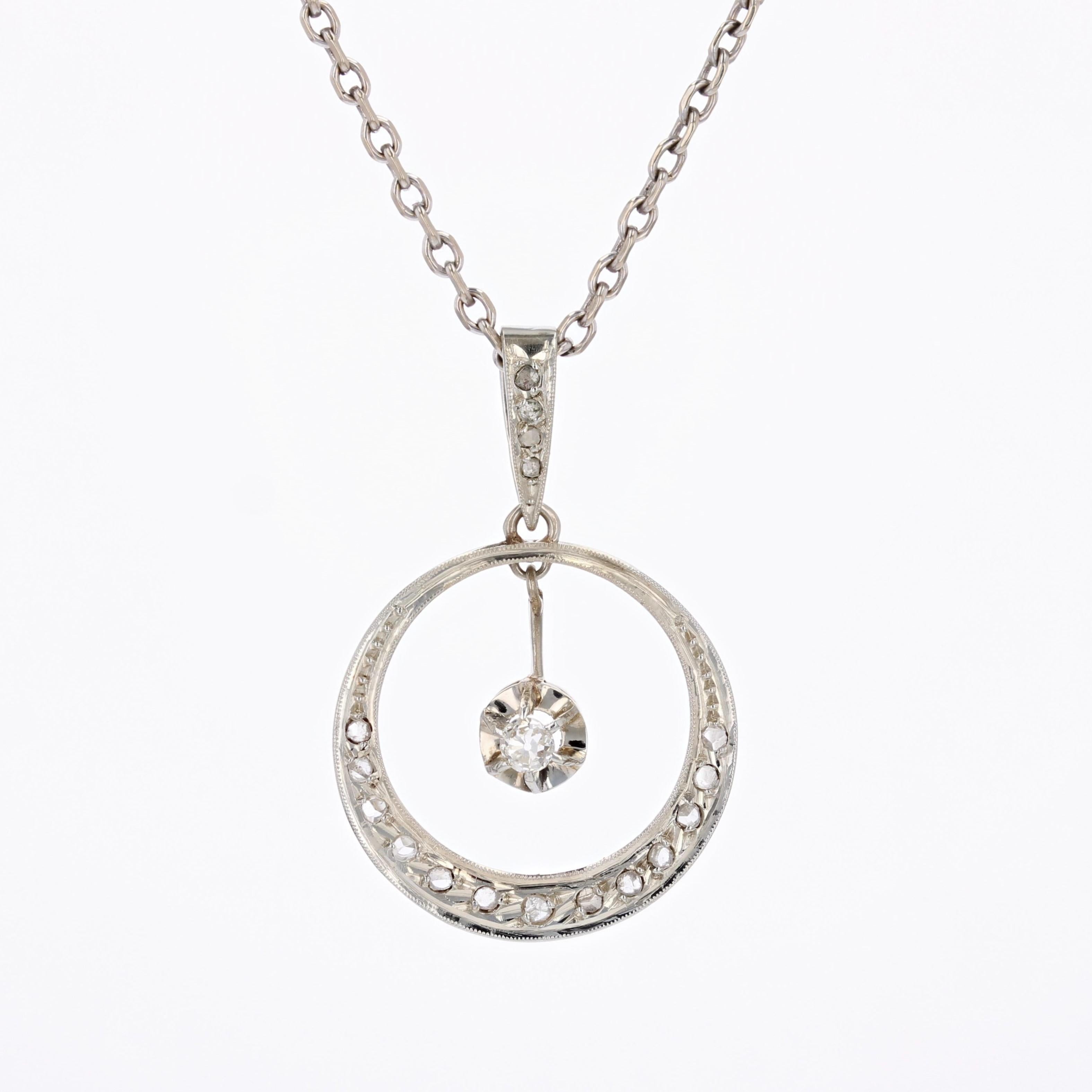 Women's French 1920s Art Deco Diamonds 18 Karat White Gold Pendant For Sale