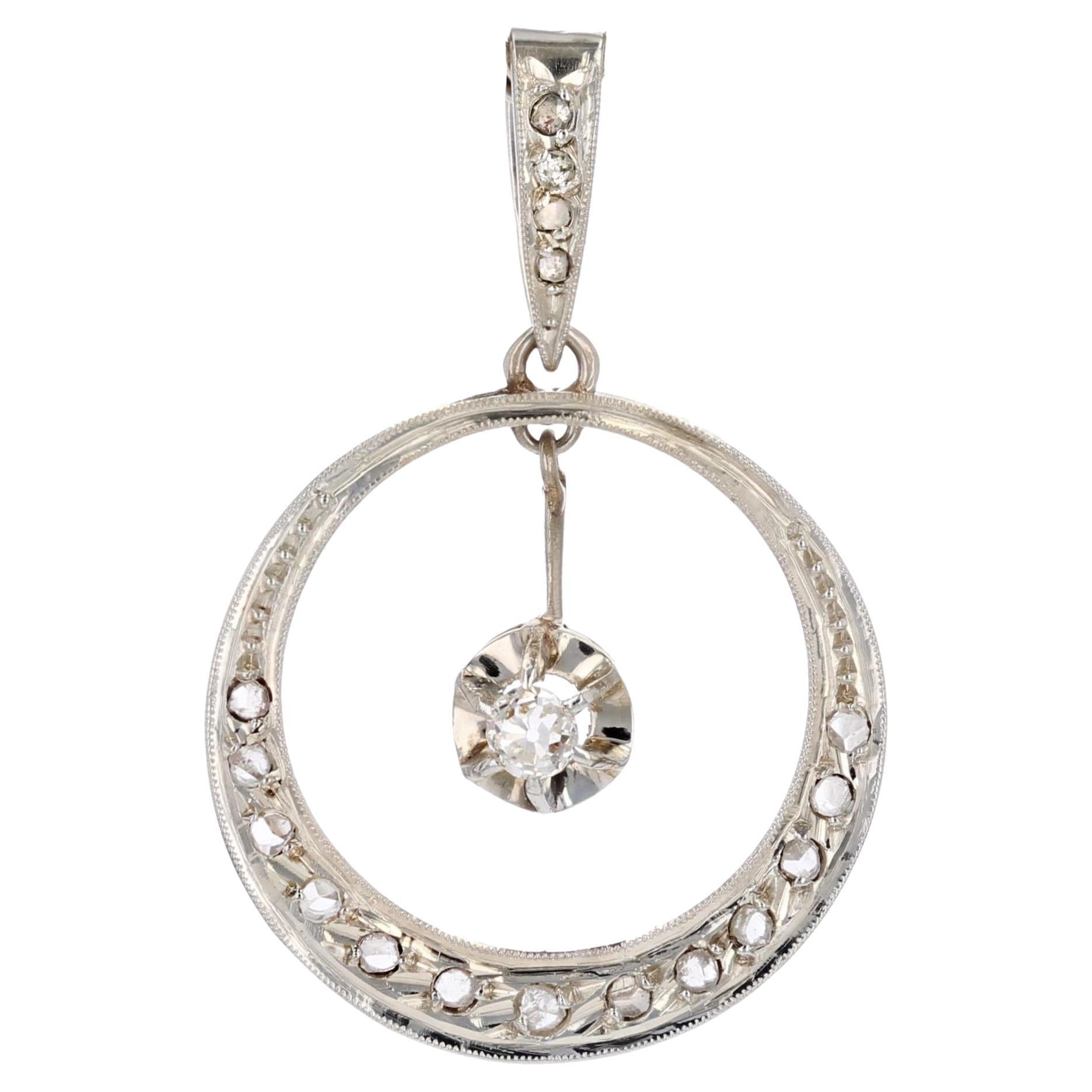 French 1920s Art Deco Diamonds 18 Karat White Gold Pendant