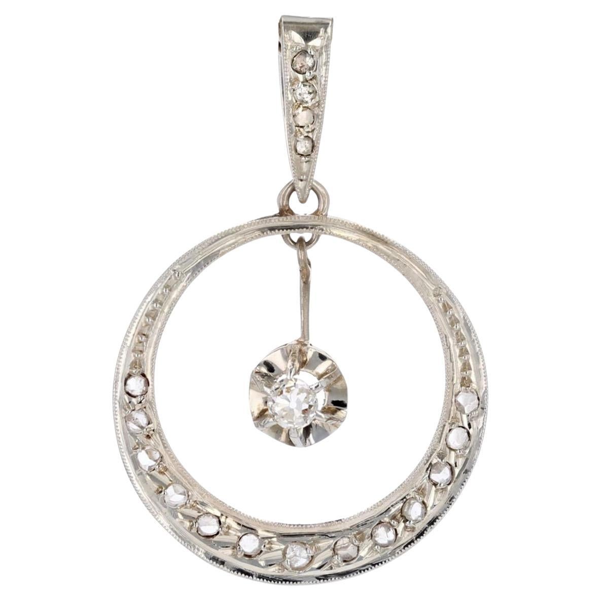 French 1920s Art Deco Diamonds 18 Karat White Gold Pendant