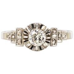 Antique French 1920s Art Deco Diamonds 18 Karat White Gold Ring