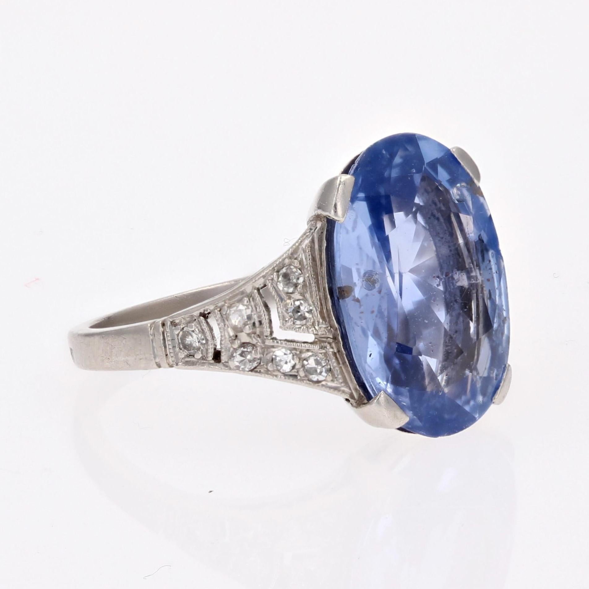 French 1920s Art Deco Natural Ceylon Sapphire Diamonds Platinum Ring For Sale 6