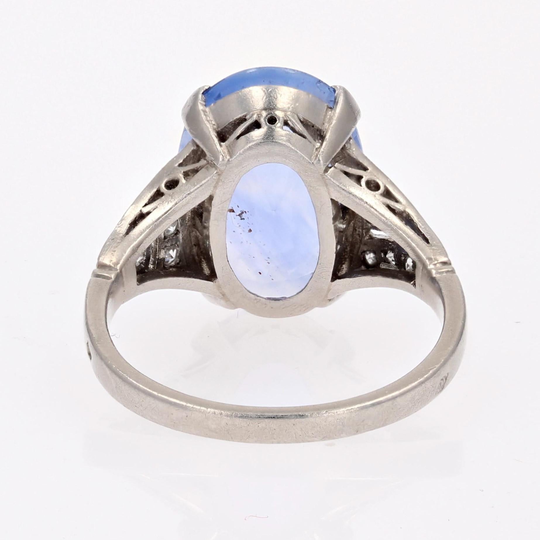 French 1920s Art Deco Natural Ceylon Sapphire Diamonds Platinum Ring For Sale 13