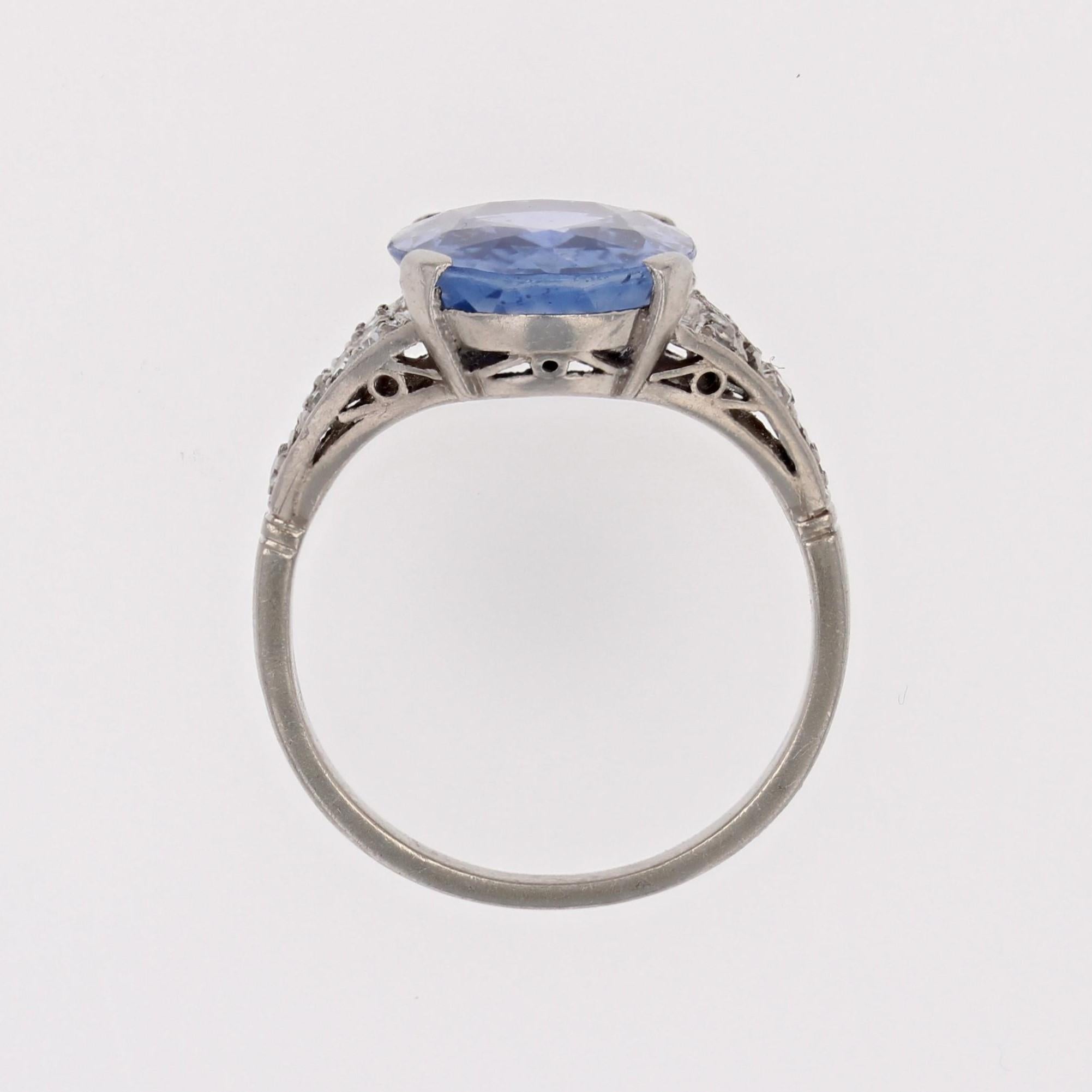 French 1920s Art Deco Natural Ceylon Sapphire Diamonds Platinum Ring For Sale 14