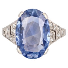 Französisch 1920er Art Deco Natürlicher Ceylon Saphir Diamanten Platin Ring