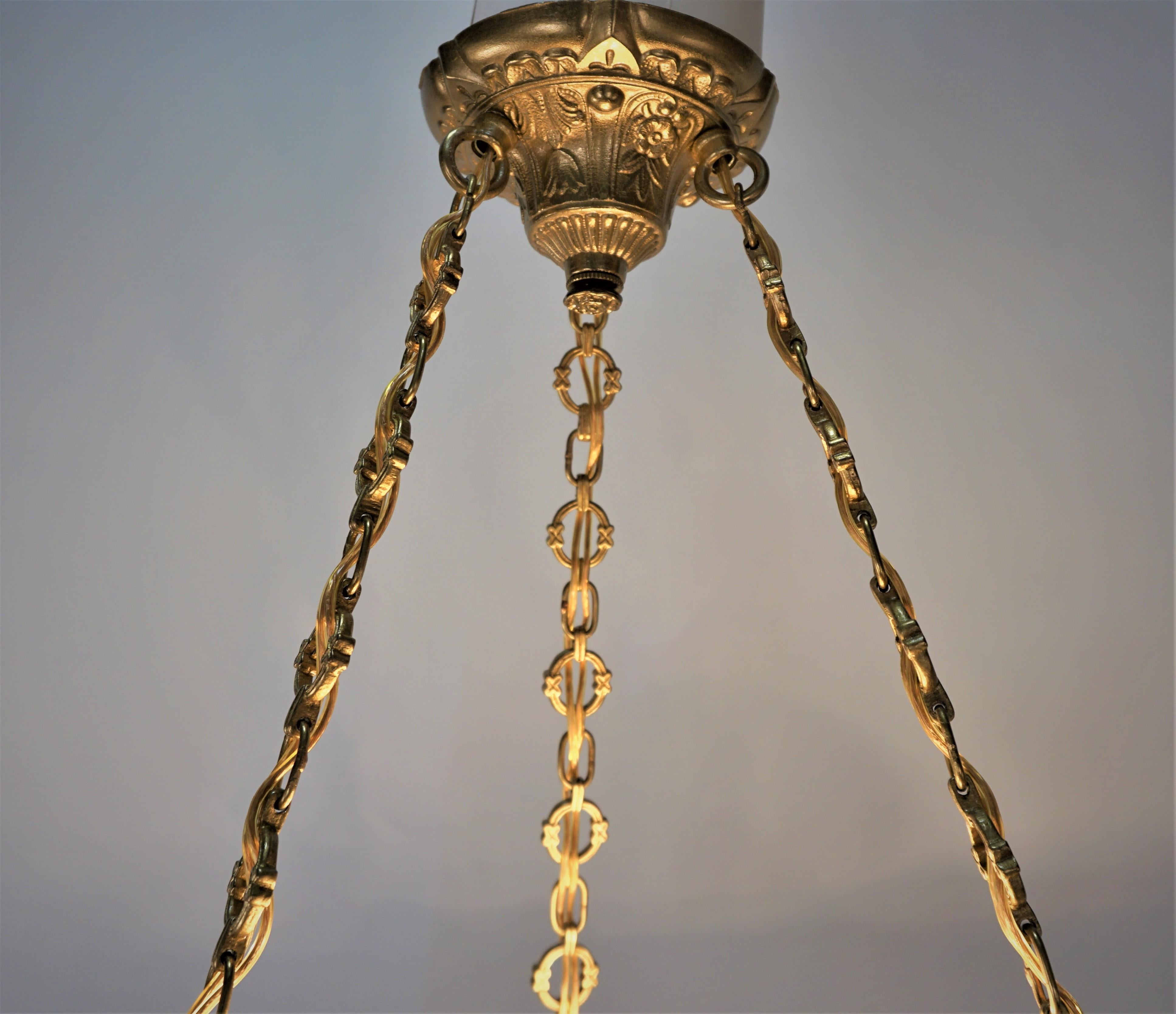 Early 20th Century  French 1920's Art Deco Pendant Chandelier by Jean Noverdy. 2 in stock