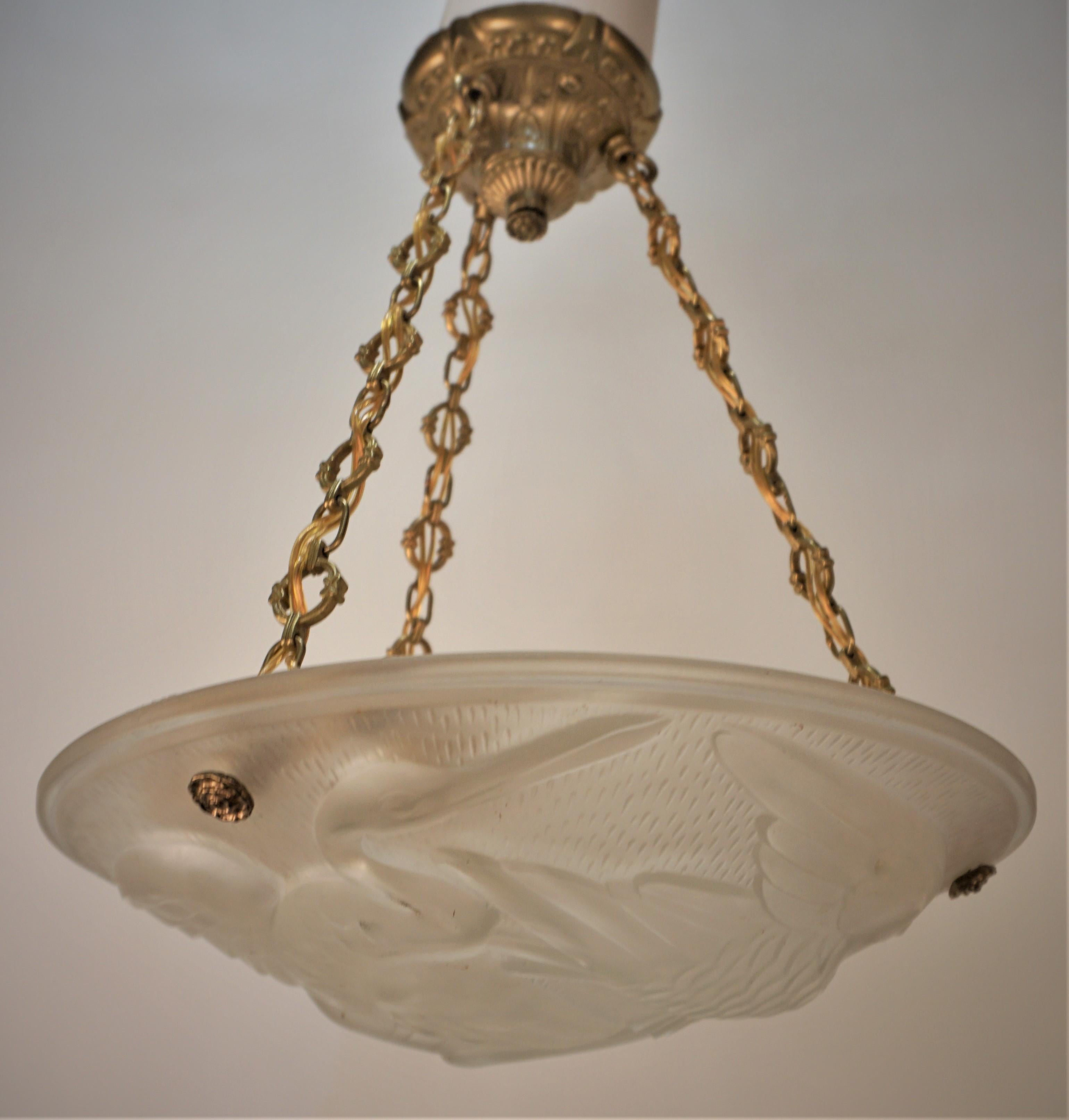  French 1920's Art Deco Pendant Chandelier by Jean Noverdy. 2 in stock 2